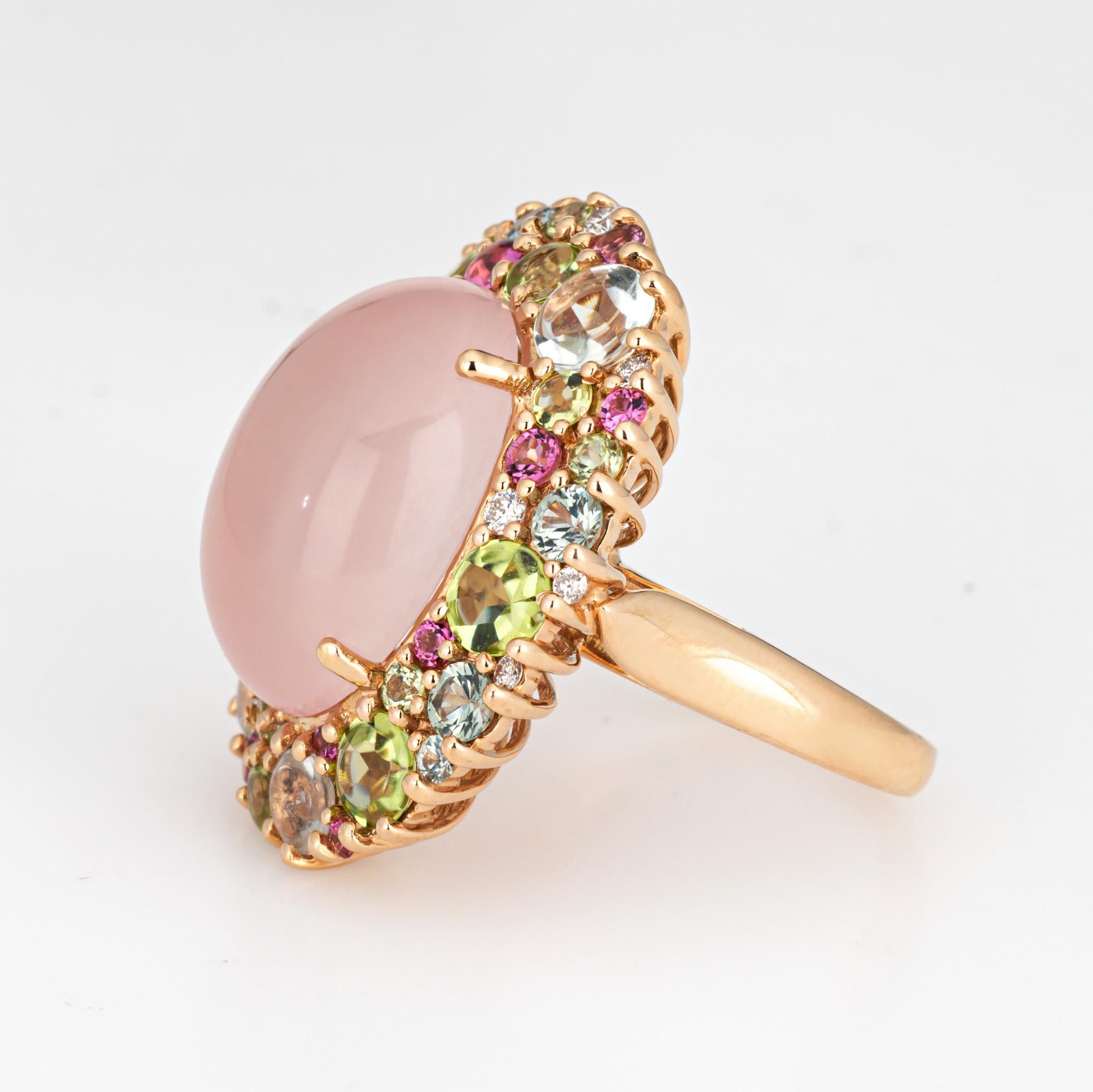 Cabochon Isabelle Langlois Ring Rose Quartz Peridot Tourmaline 18k Rose Gold  Sz 6.25 For Sale