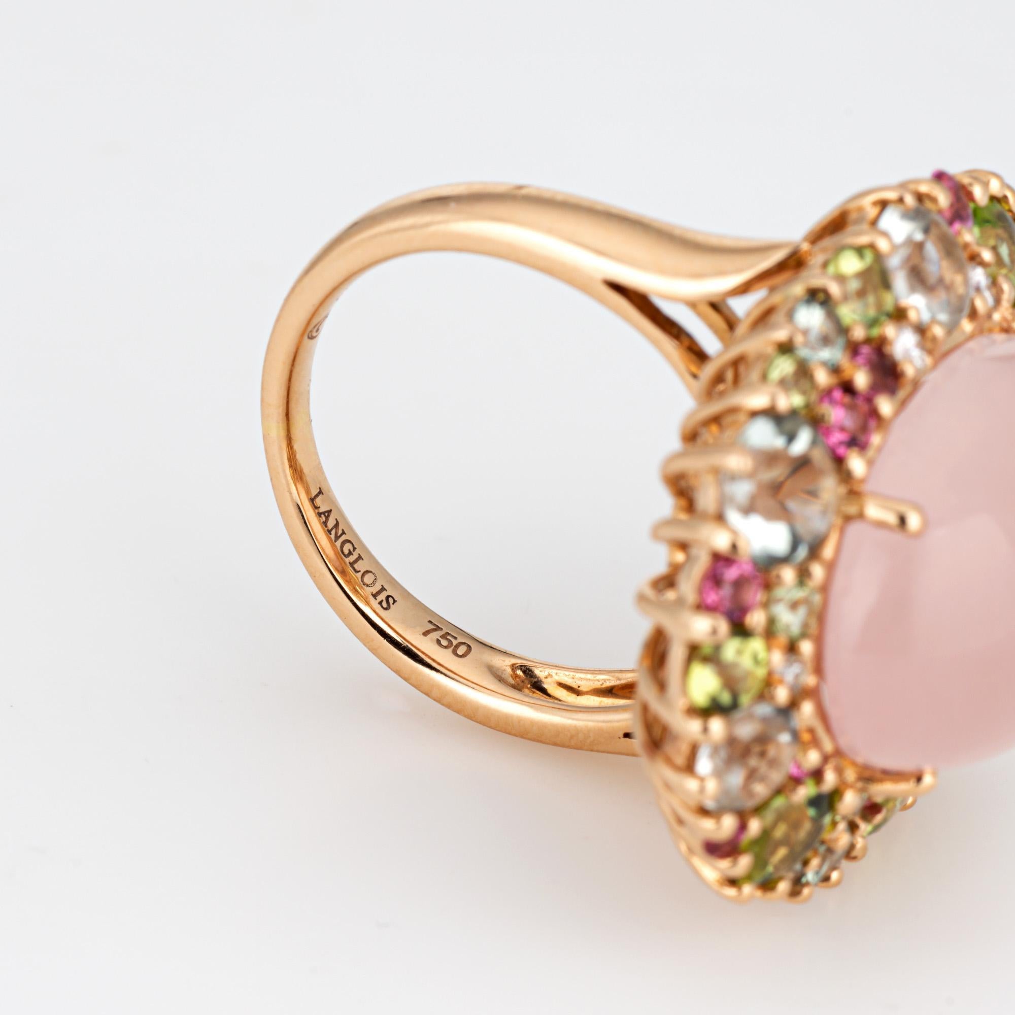 Isabelle Langlois Ring Rose Quartz Peridot Tourmaline 18k Rose Gold  Sz 6.25 For Sale 1