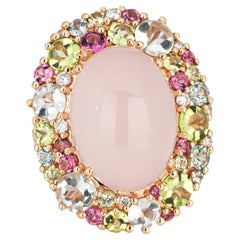 Isabelle Langlois, bague en or rose 18 carats, quartz rose, péridot et tourmaline  6.25
