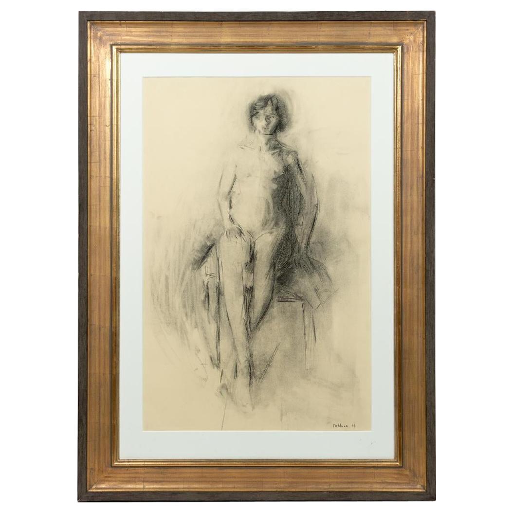 Isabelle Melchior, "Seated Nude, " Charcoal on Paper, Signed and Dated