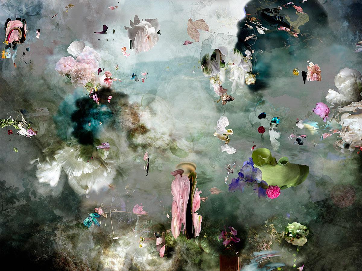 Isabelle Menin Color Photograph – Capitaine # 10 horizontales blau-grau-rosa abstraktes florales Landschaftsfoto