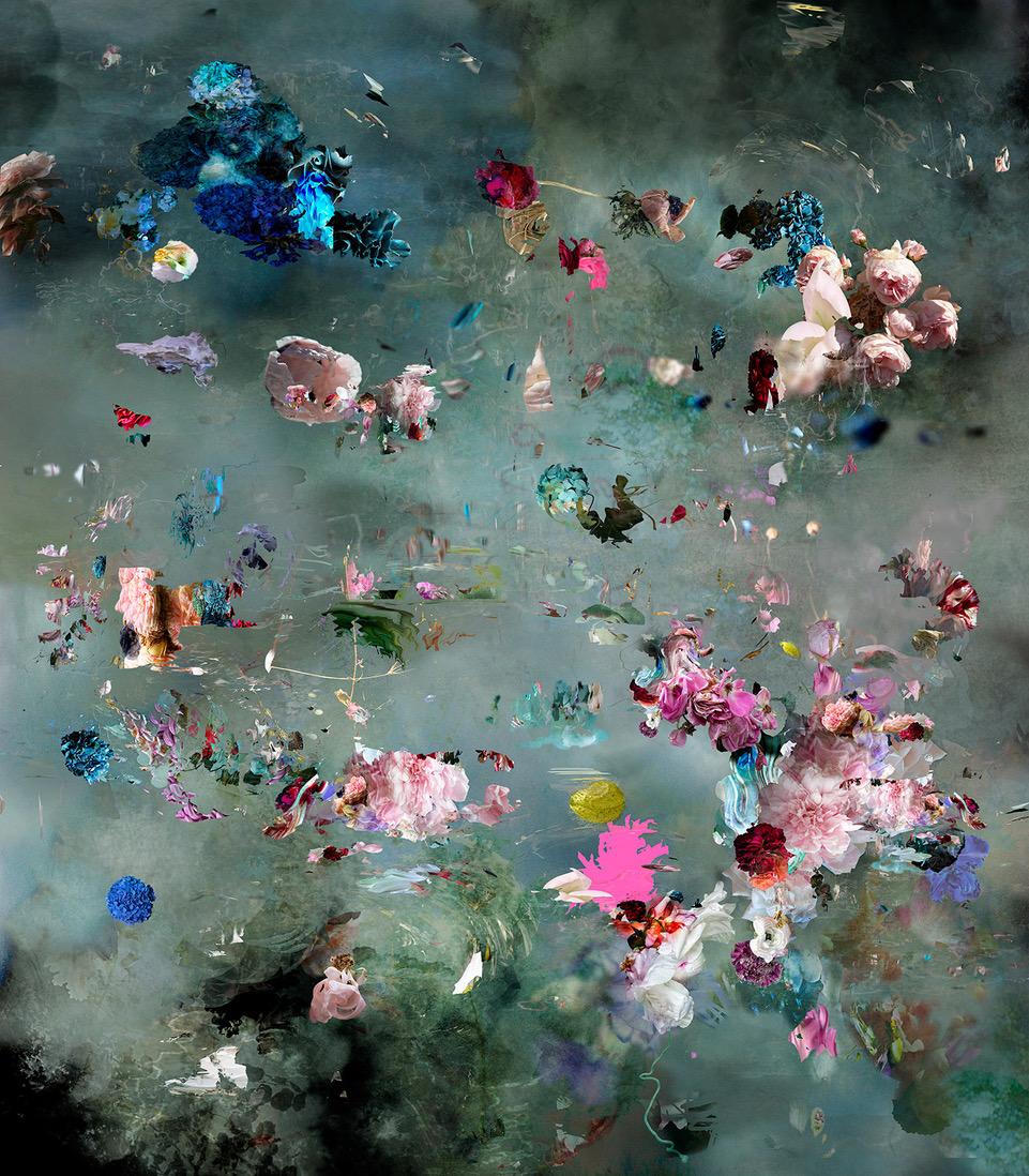 Color Photograph di Isabelle Menin - Cherubini # 5 verticale colorata astratta dominante blu paesaggio floreale foto