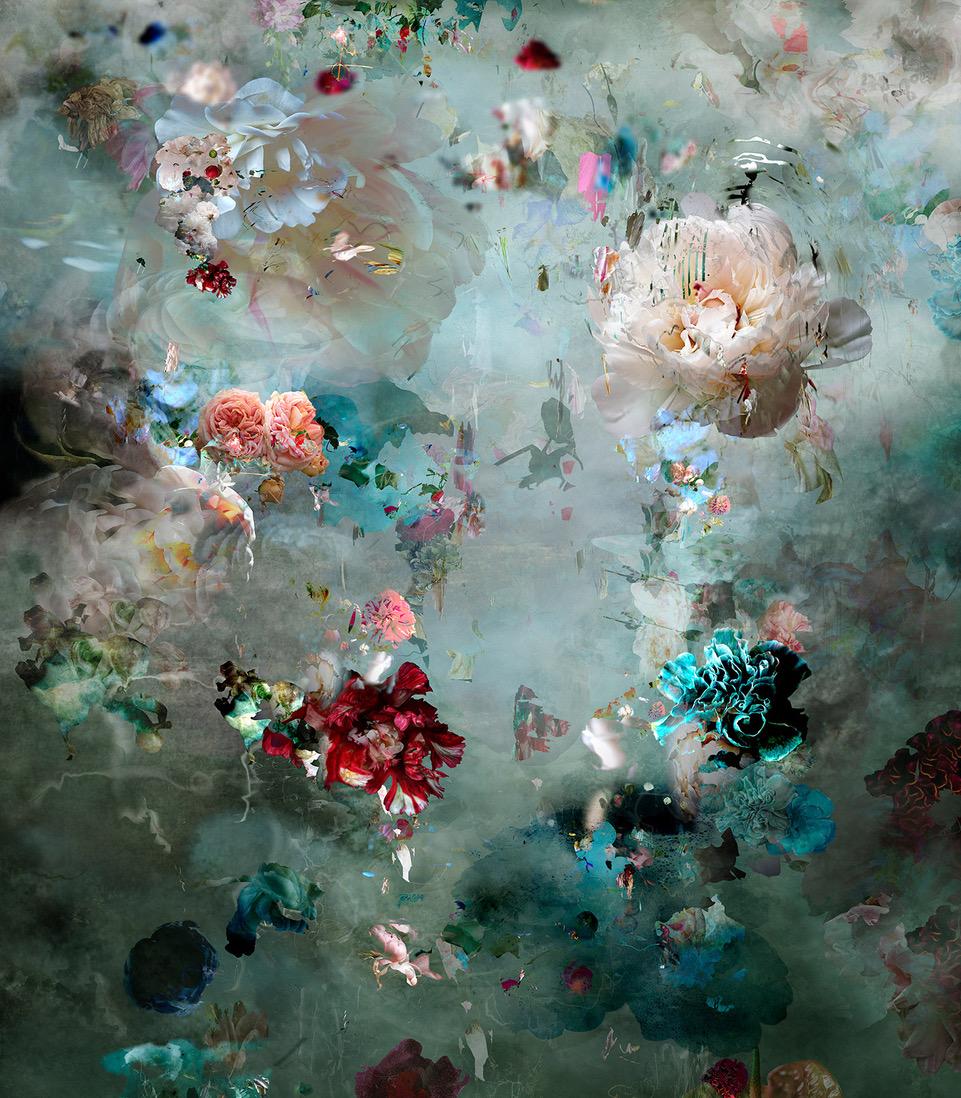 Color Photograph di Isabelle Menin - Cherubini # 7 verticale colorata astratta dominante blu paesaggio floreale foto