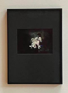 Conversation # 9  abstract black pink white still life floral framed photograph
