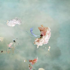 Floating Angels # 1 square abstract floral landscape photo blue, white, pink