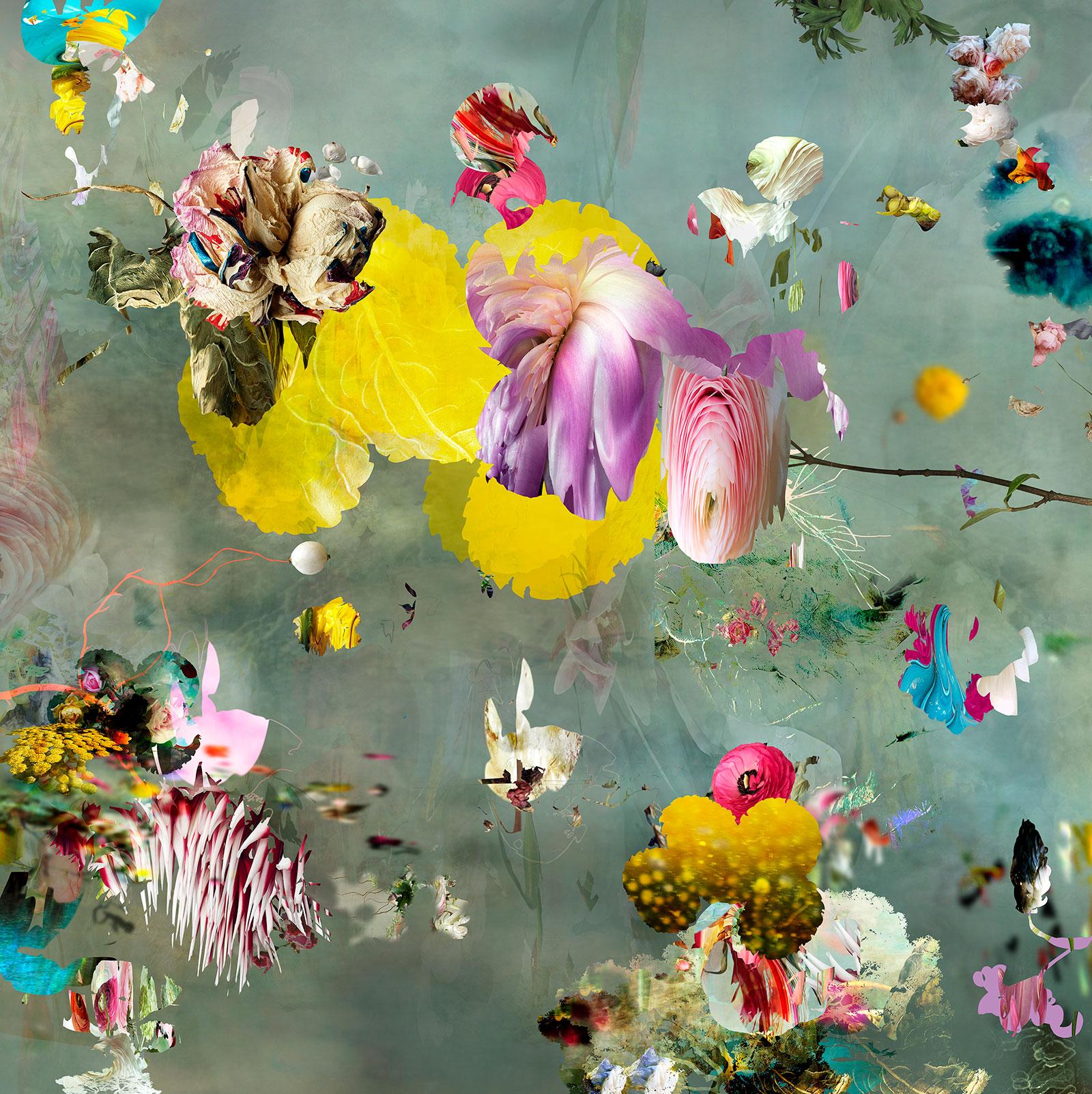 New Rome n°8 - Photographie contemporaine de paysage floral jaune, violet et bleu