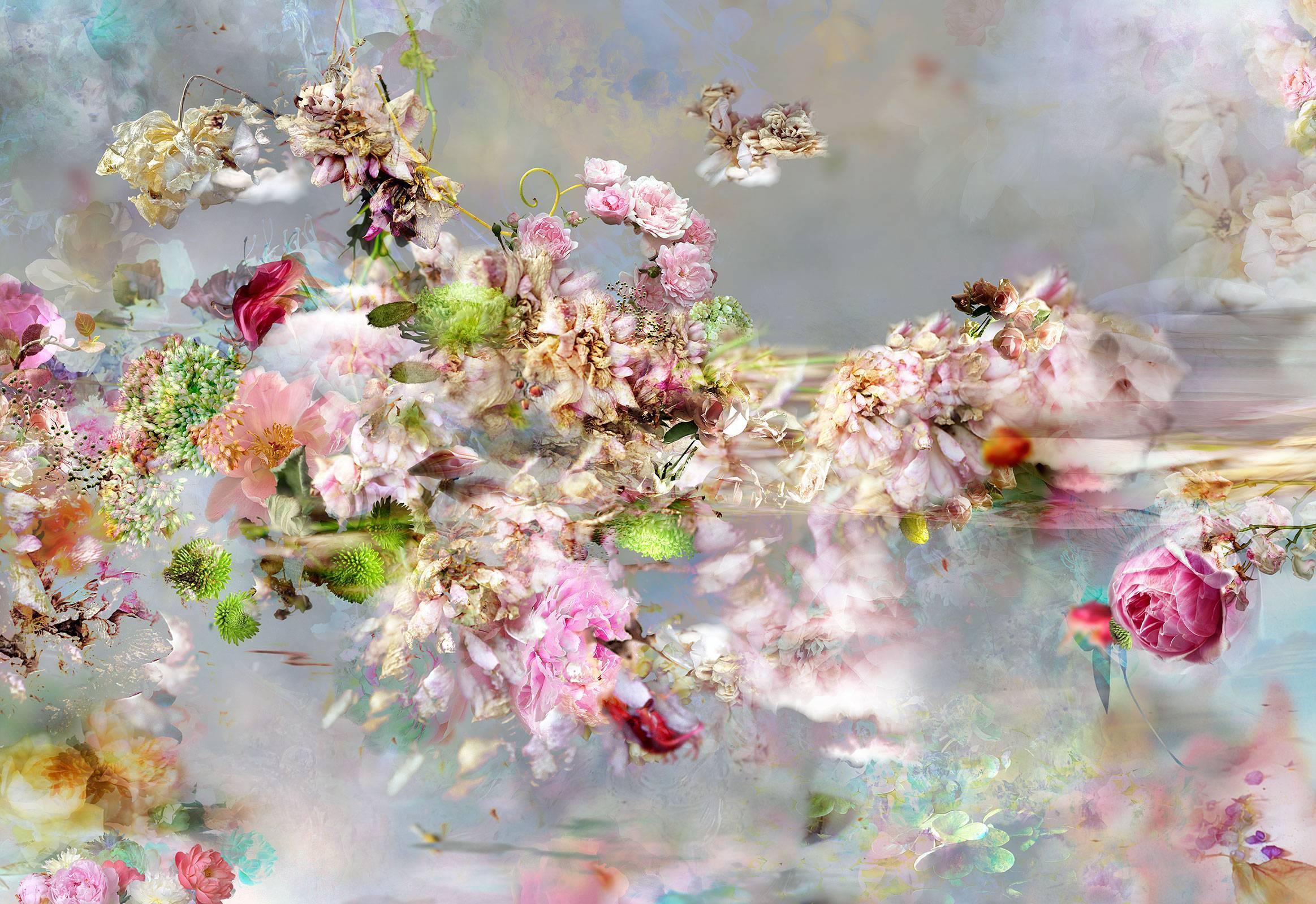 Isabelle Menin Still-Life Photograph – Sonnenwende #5 – Blumenstillleben, zeitgenössisches Foto in Pastellfarbe, Weiß und Rosa