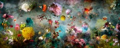 Song  #12 colorful abstract floral landscape still life photo blue, pink, yellow