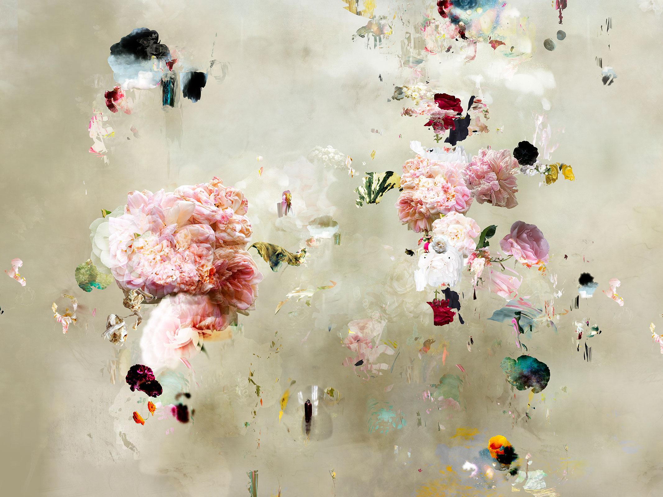 Isabelle Menin Still-Life Photograph – Tentation #7 Zeitgenössisches Foto mit Blumenlandschaft in weicher Pastellfarbe