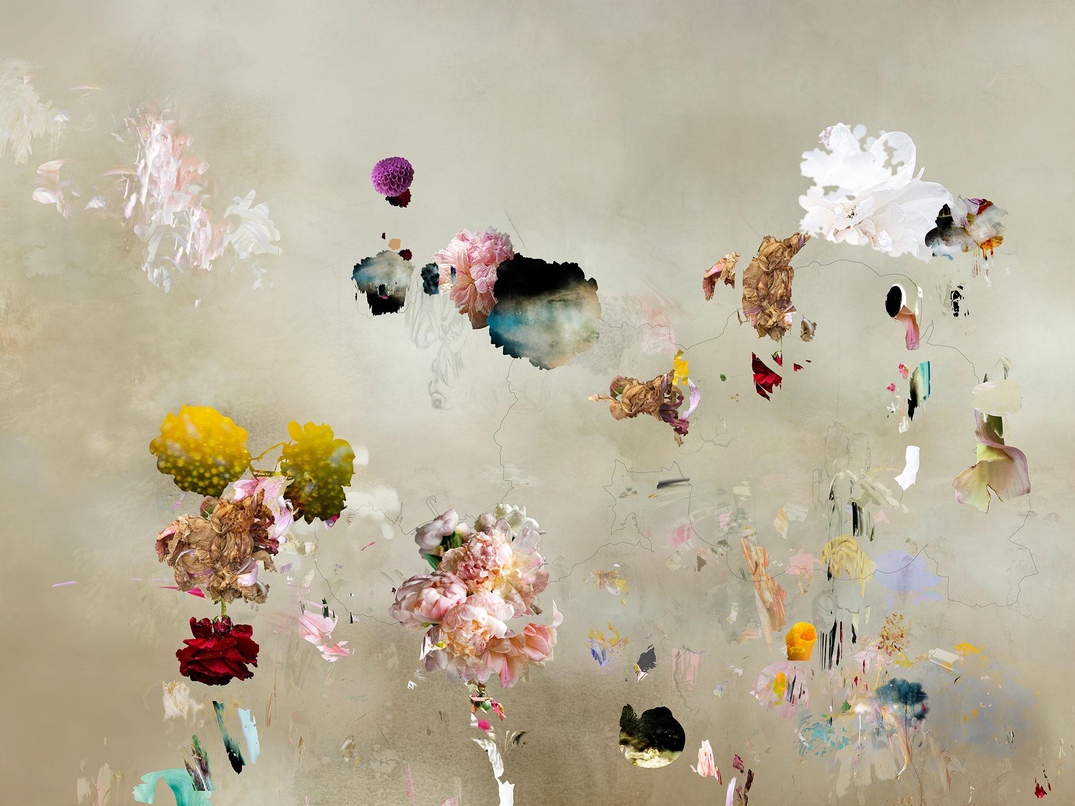 Isabelle Menin Still-Life Photograph – Tentation #8 Zeitgenössische abstrakte Fotografie mit Blumenlandschaft in weichen Pastellfarben