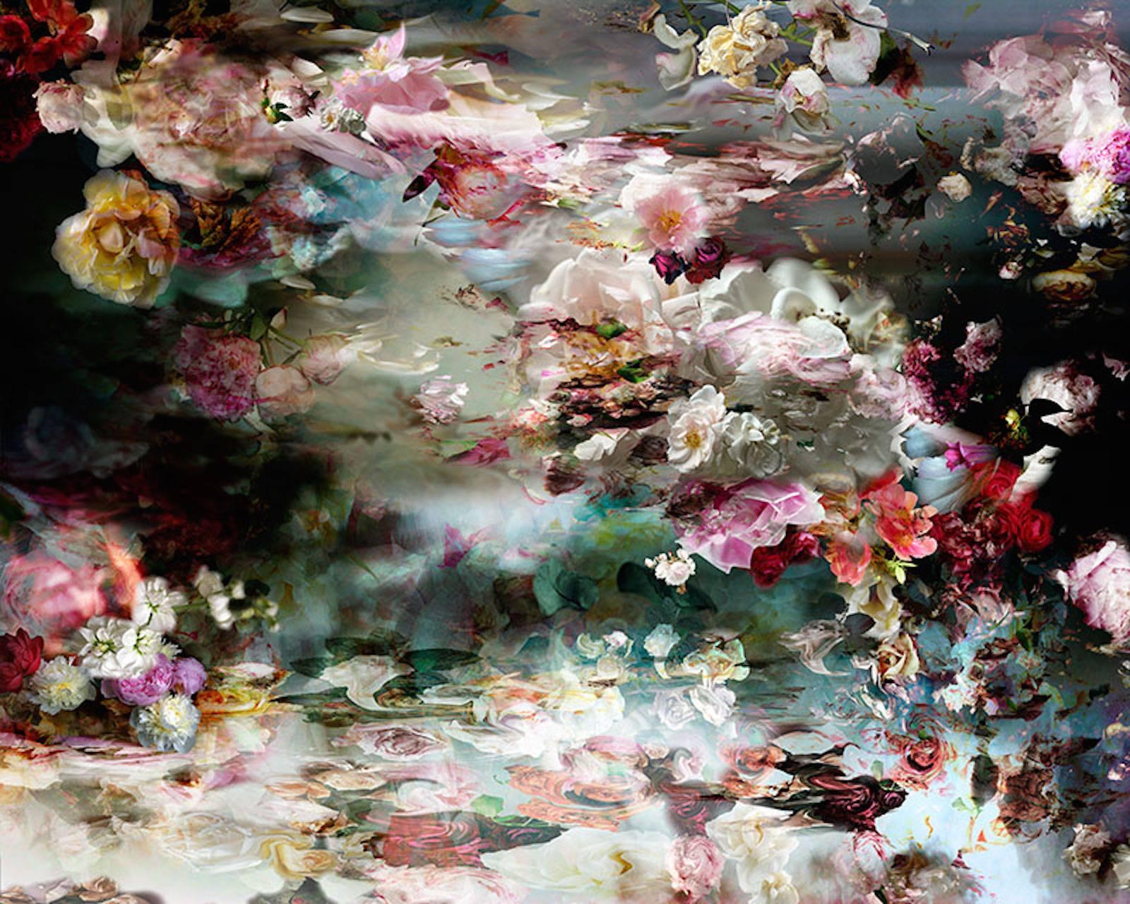 Still-Life Photograph Isabelle Menin - Nature morte florale River 3 - Photographie contemporaine colorée blanche, bleue et rose