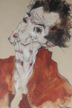 Isabelle Mulvany d'après Egon Schiele - 2012 Huile, portrait en veste orange