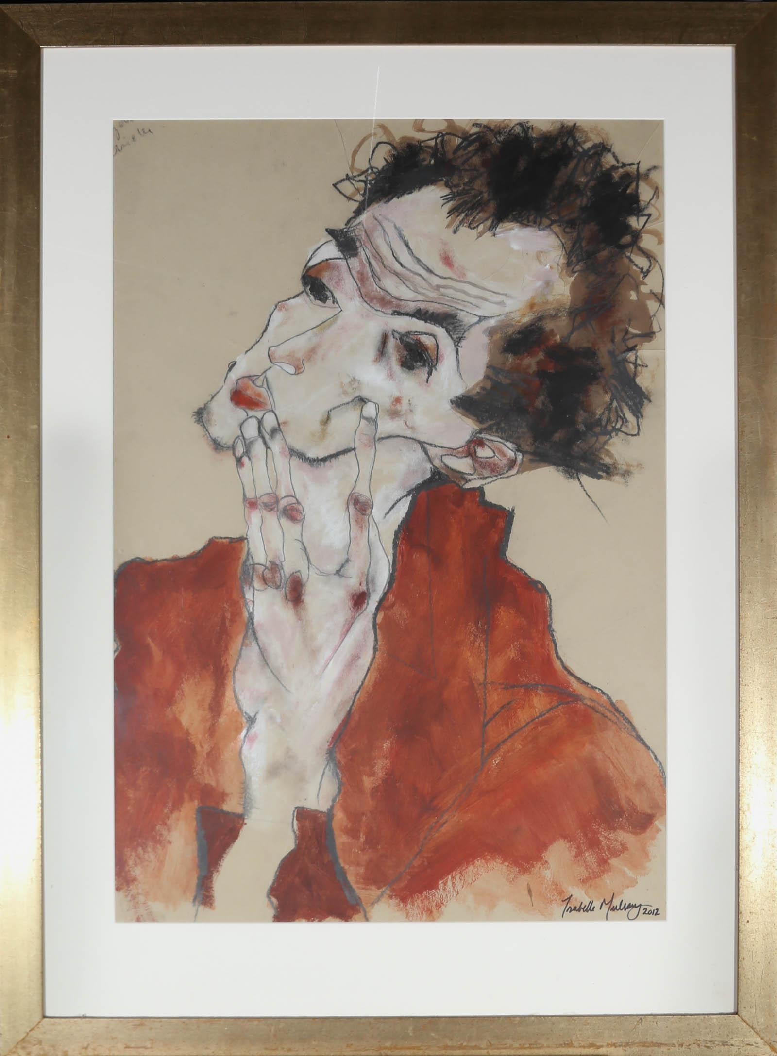 Isabelle Mulvany after Egon Schiele - 2012 Oil, Portrait In Orange Jacket