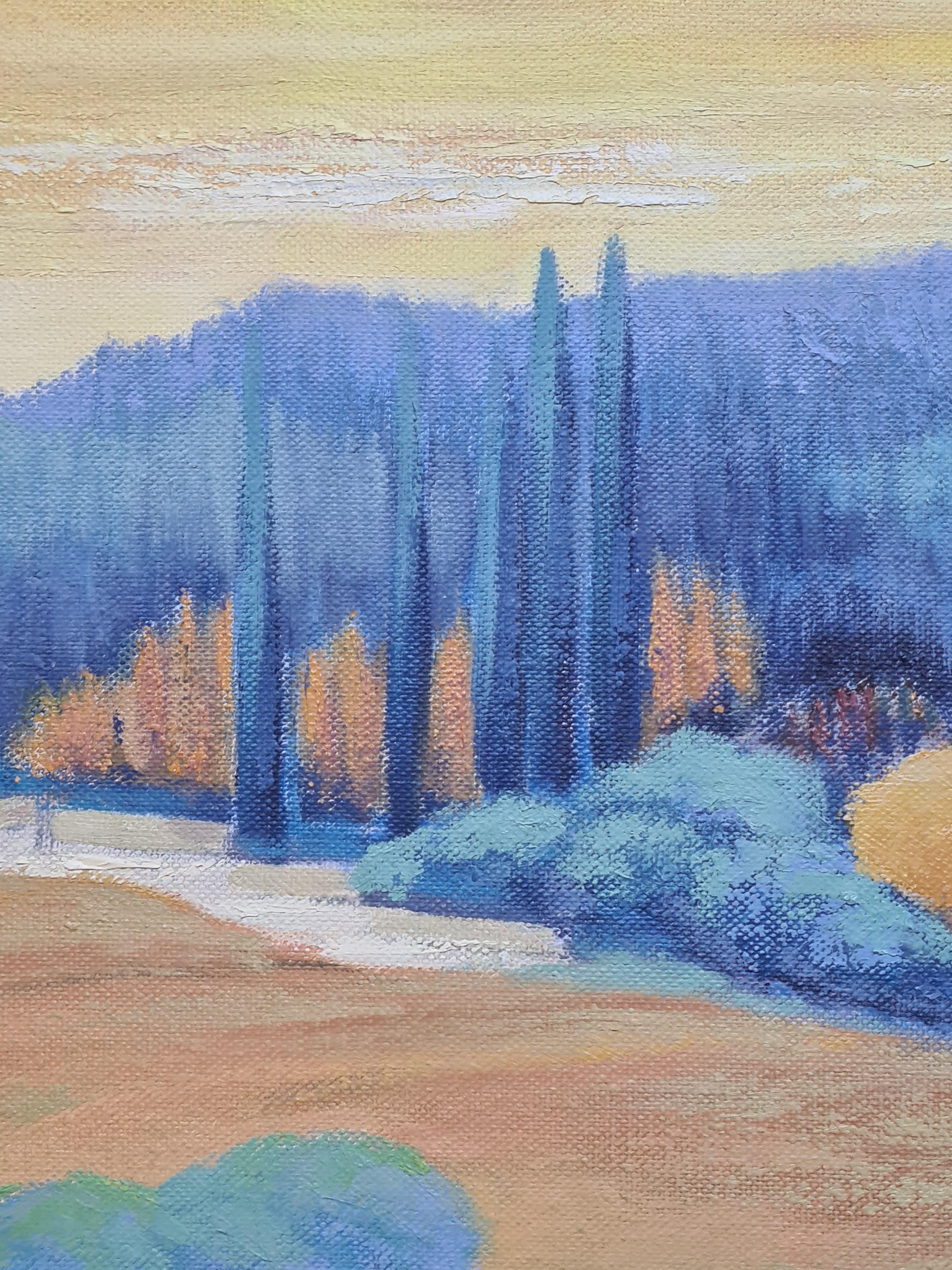 Colourful French Fauvist Landscape, Golden Wheatfields - Painting by Isabelle Pardoe