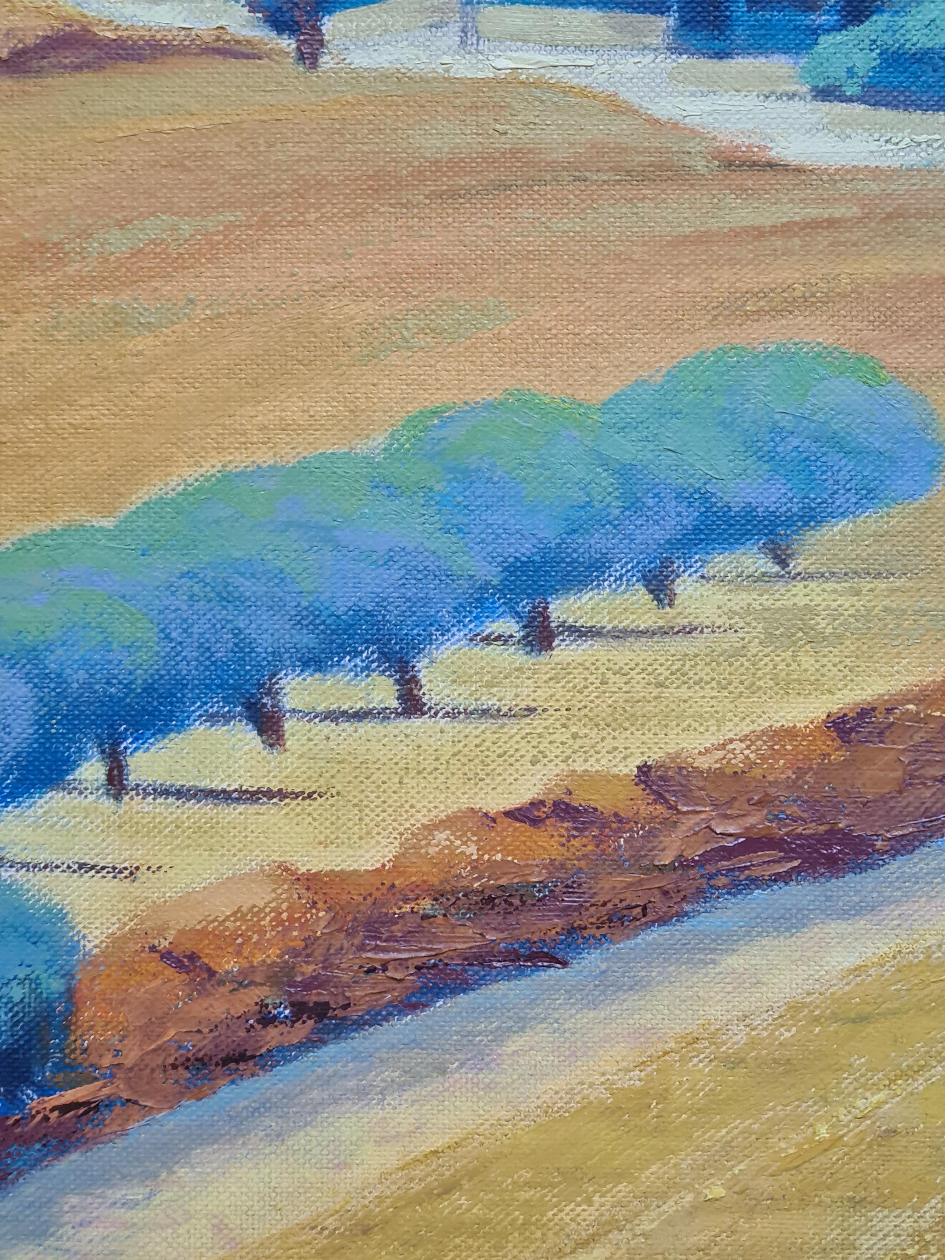 Colourful French Fauvist Landscape, Golden Wheatfields - Modern Painting by Isabelle Pardoe