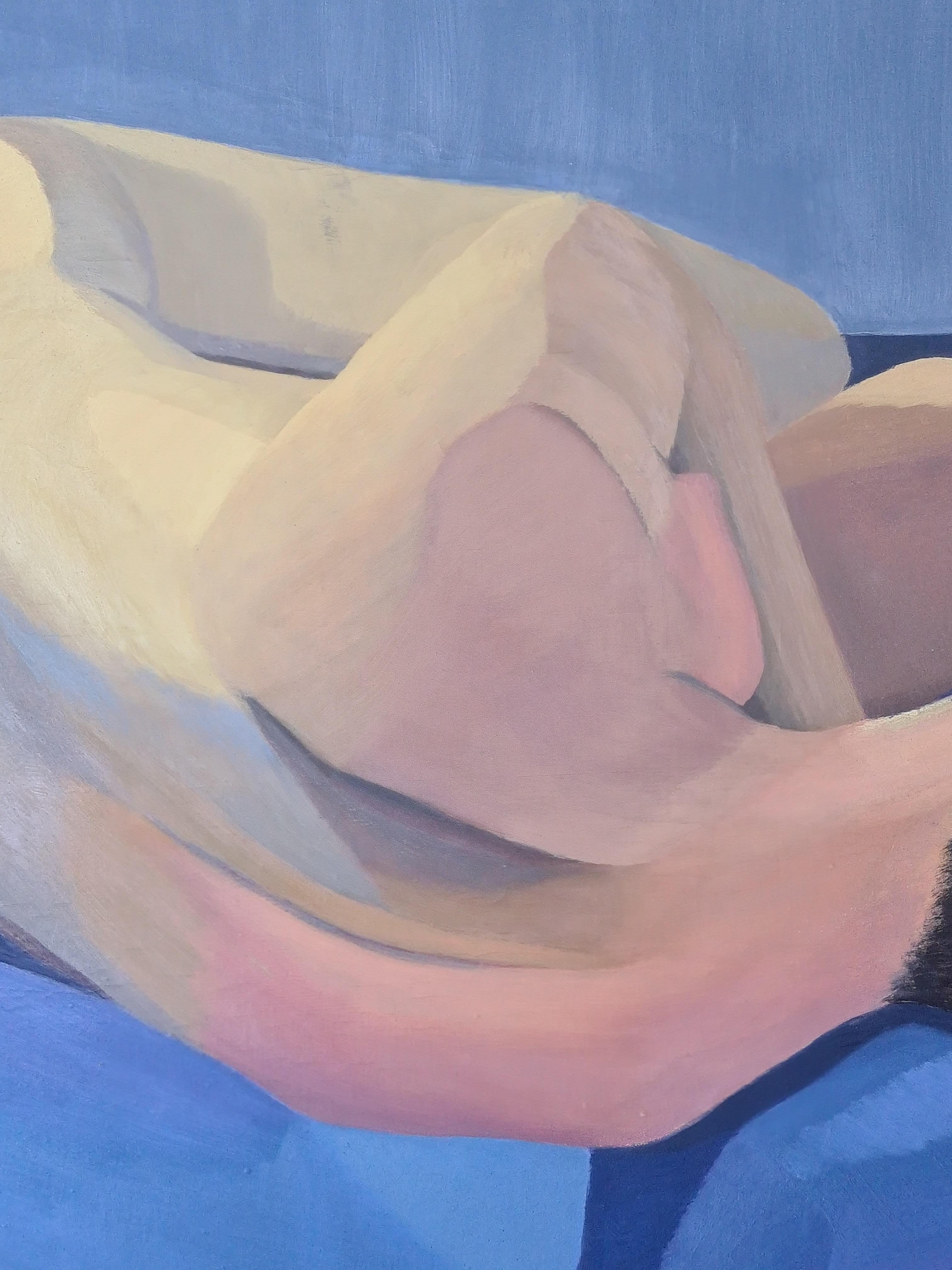 Bunter großer kubistischer Akt, Nue Allongée (Grau), Figurative Painting, von Isabelle Pardoe