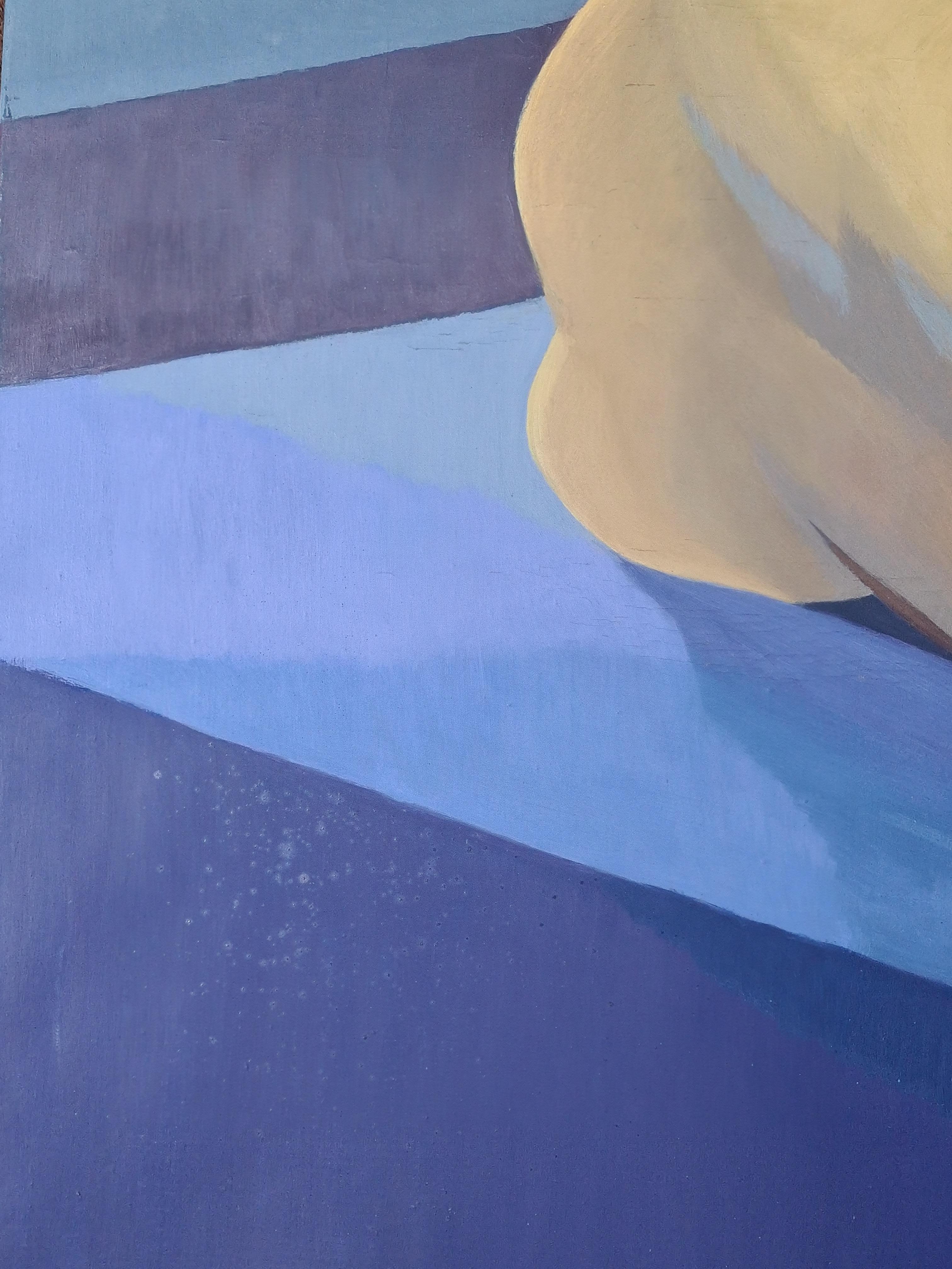 Farbenfroher, großer, moderner kubistischer Akt in Öl auf Leinwand von Isabelle Pardoe. Das Gemälde ist nicht signiert, sondern stammt direkt aus dem Atelier des Künstlers.

 Isabell Pardoe wurde an der Slade School of Art in London ausgebildet und