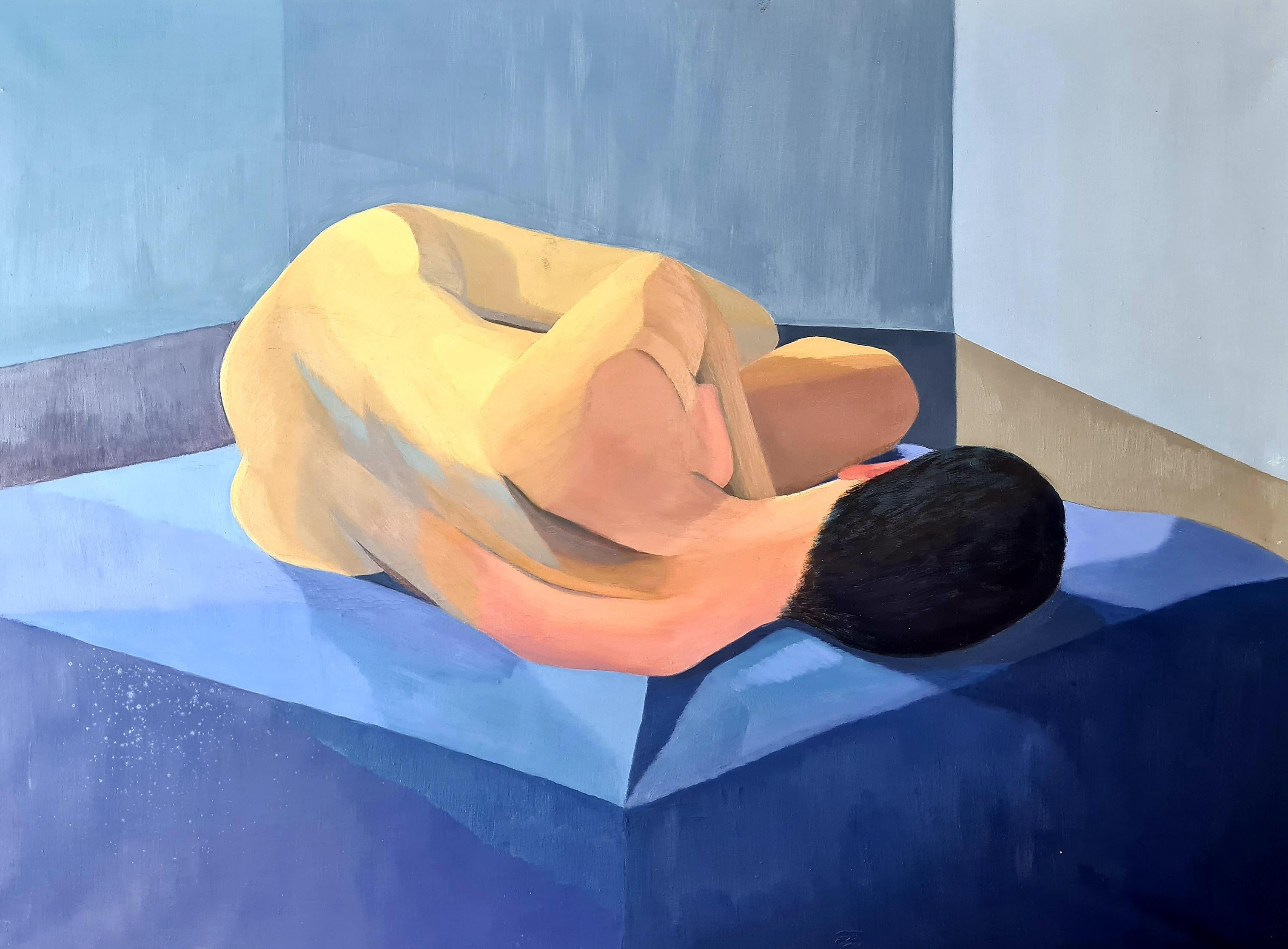 Isabelle Pardoe Figurative Painting – Bunter großer kubistischer Akt, Nue Allongée