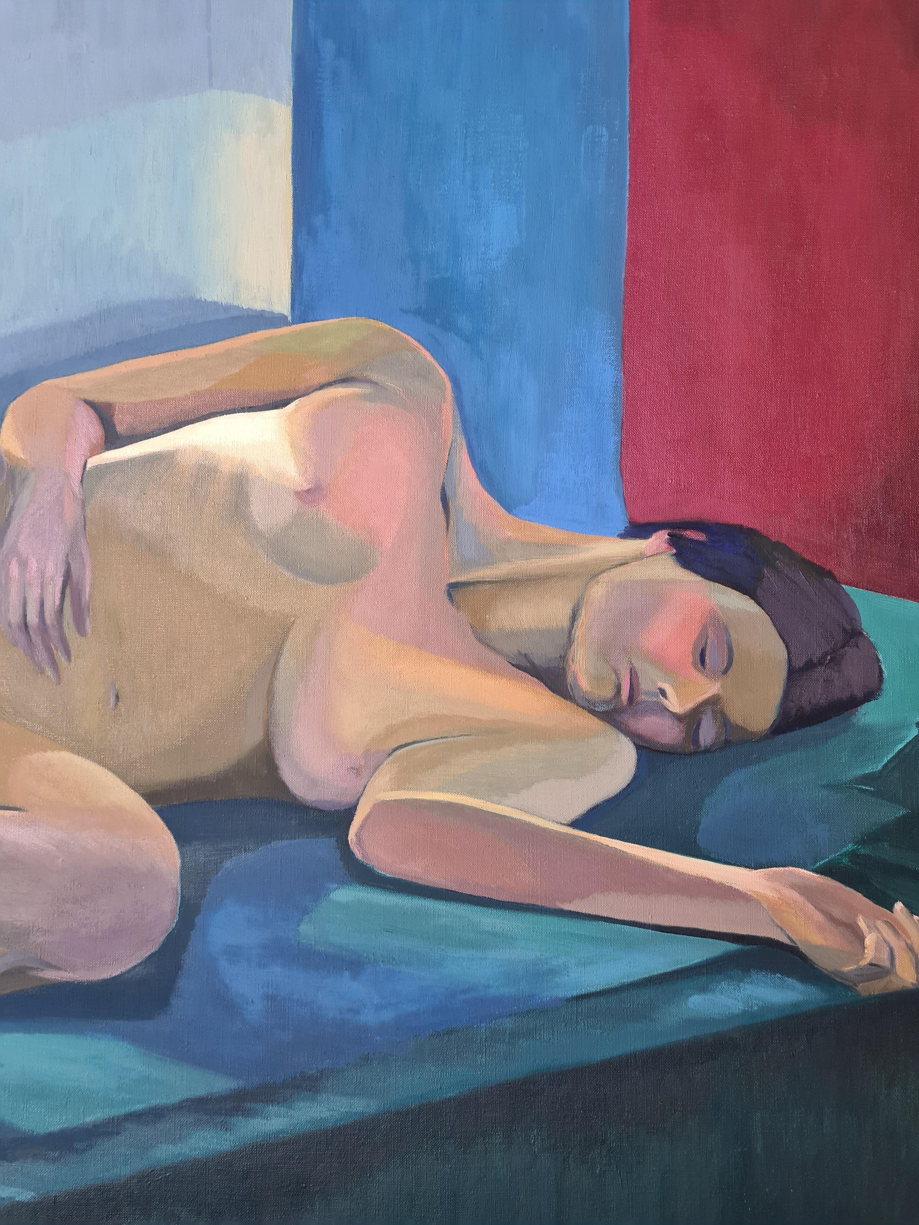 Bunter großer weiblicher Akt, Femme Nue Allongée (Moderne), Painting, von Isabelle Pardoe