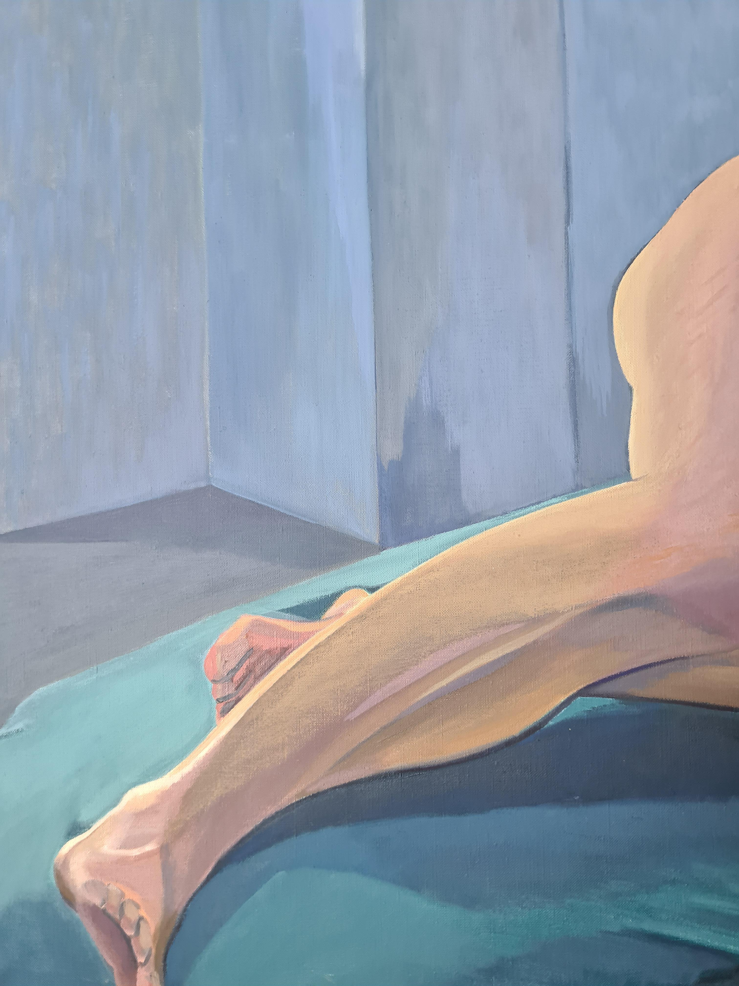 Farbenfroher, großer weiblicher Akt in Öl auf Leinwand von Isabelle Pardoe. Das Gemälde ist nicht signiert, sondern stammt direkt aus dem Atelier des Künstlers.

 Isabell Pardoe wurde an der Slade School of Art in London ausgebildet und ließ sich