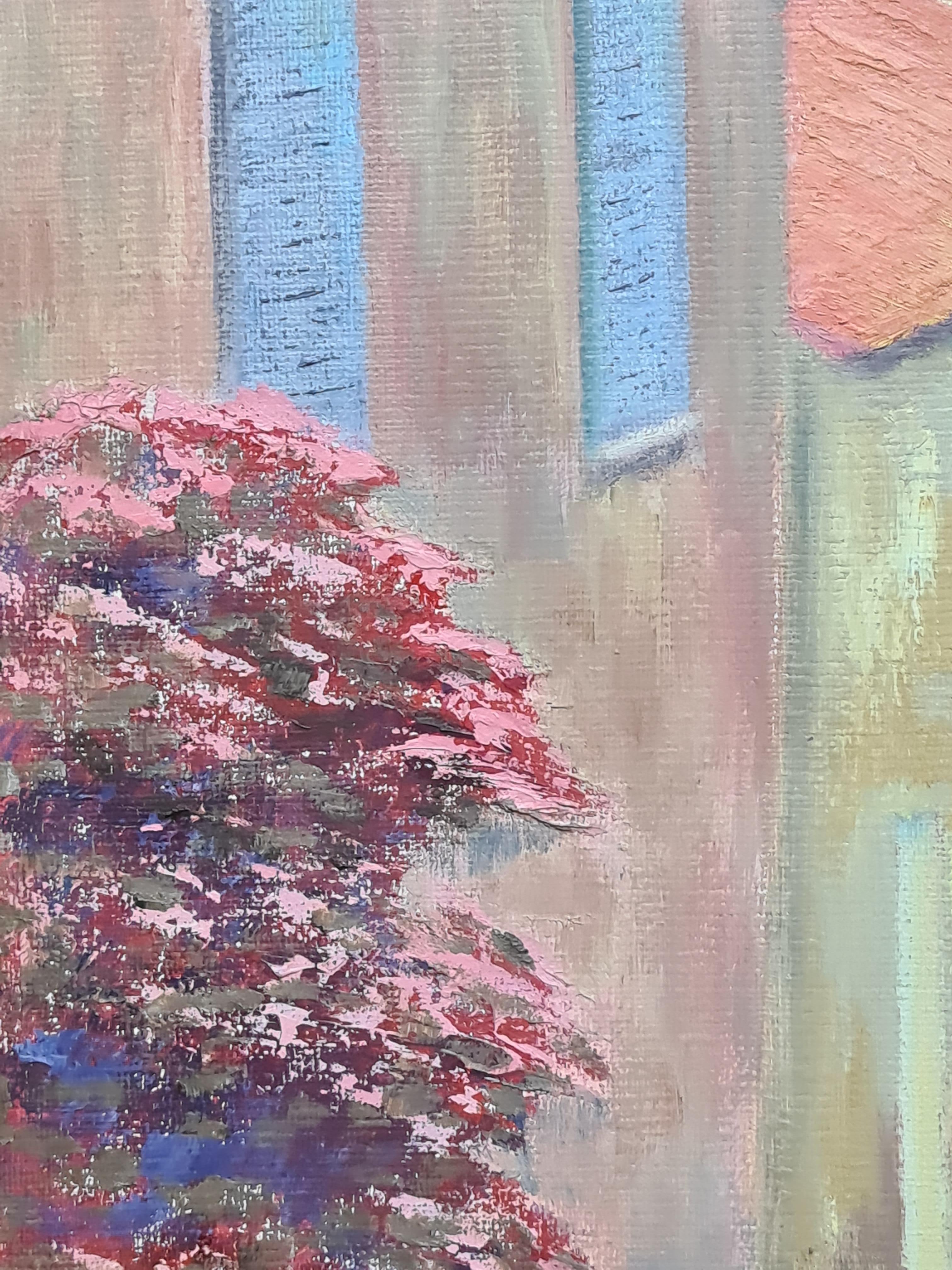 Öl auf Leinwand mit einer Ansicht der farbenfrohen Gebäude und Dächer von St. Tropez, Südfrankreich, aus dem späten 20. Jahrhundert von der französisch-britischen Künstlerin Isabell Pardoe. Das Gemälde ist nicht signiert, sondern stammt direkt aus