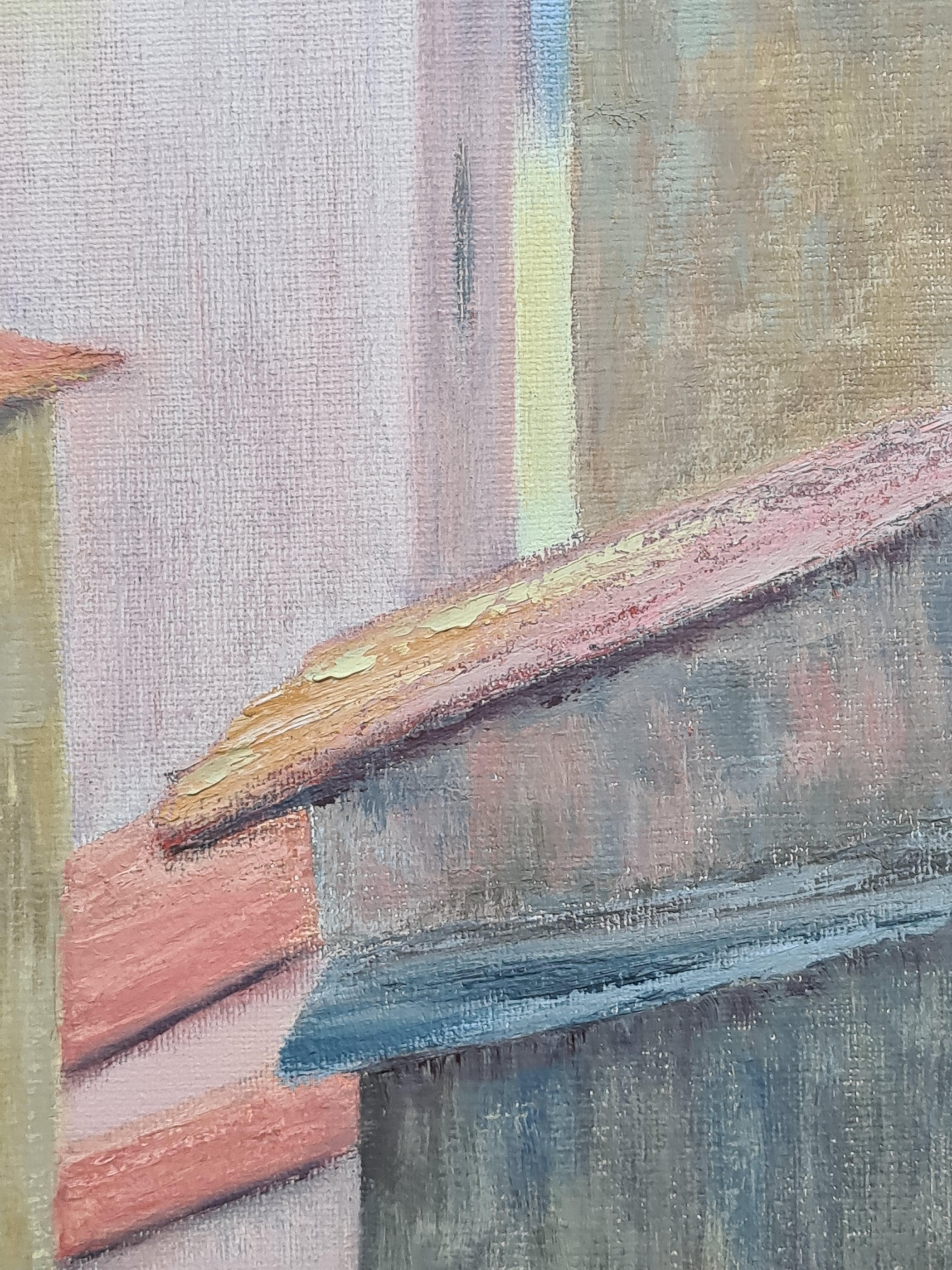 Bunte moderne französische Landschaft, die Dächer von St. Tropez im Angebot 1