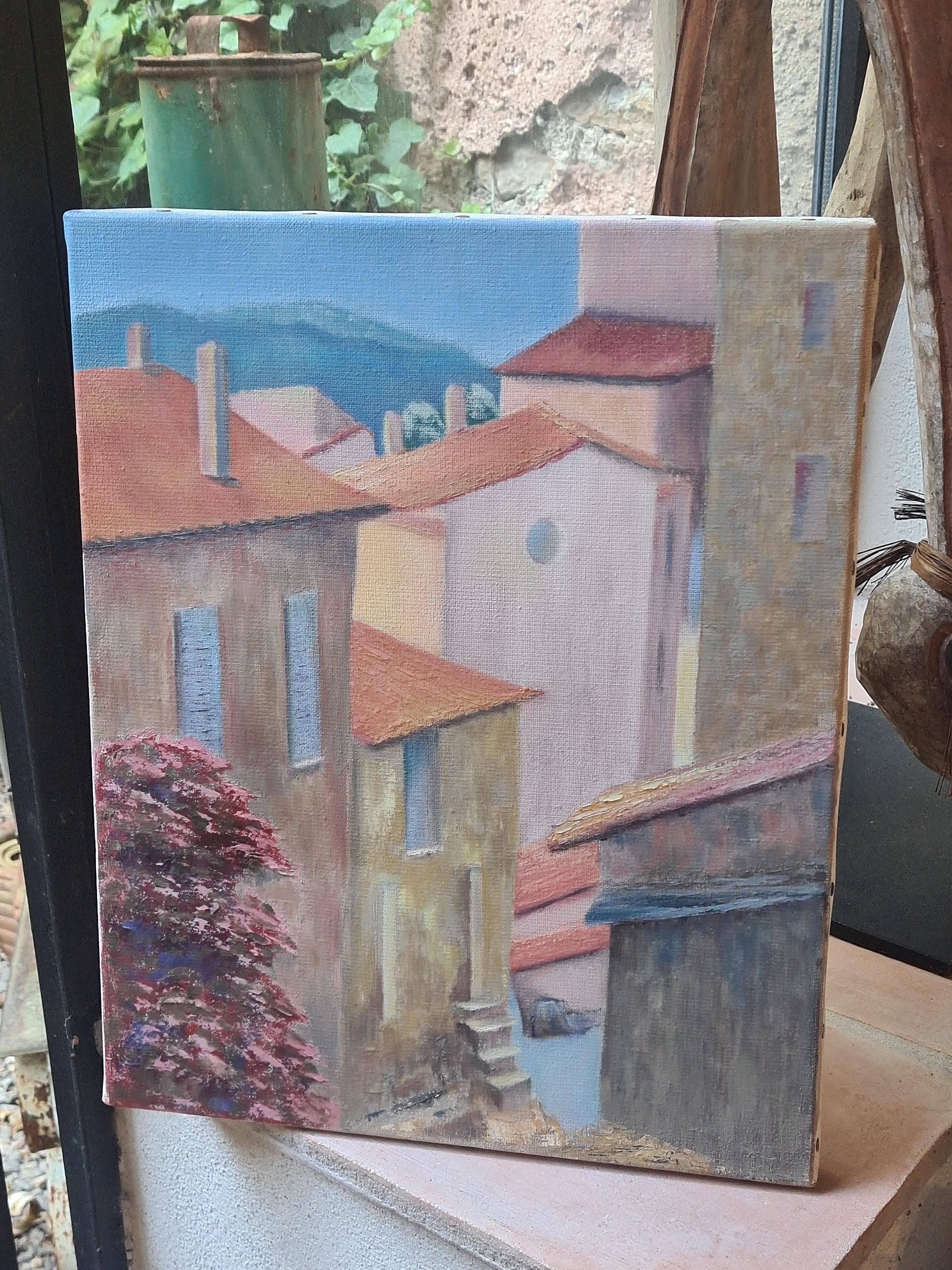 Bunte moderne französische Landschaft, die Dächer von St. Tropez im Angebot 3