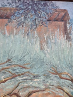 French Bastide Landscape Painting, Oil on Canvas, Late 20th Century