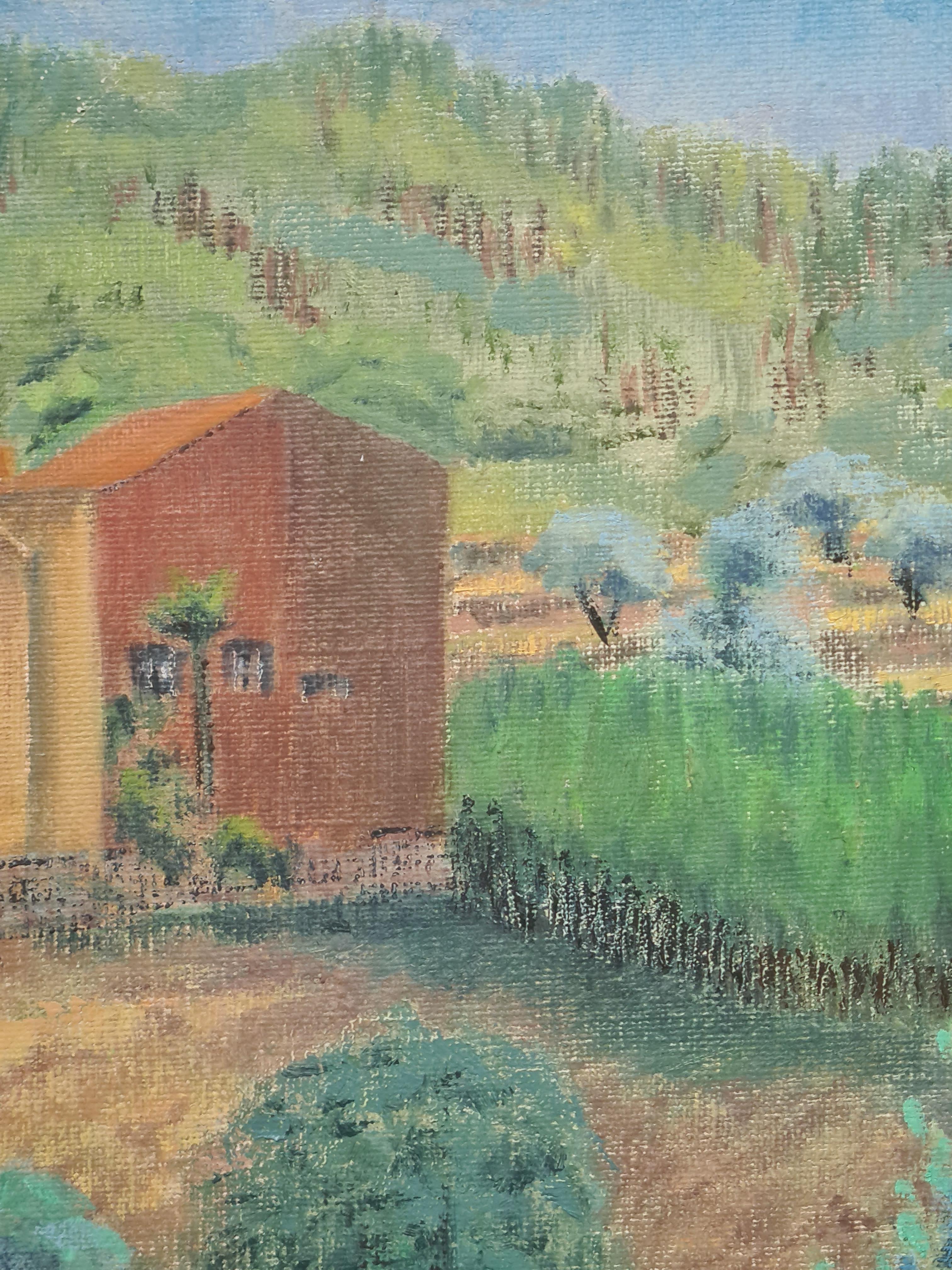 Schneebedeckte Berge, ländliche französische Landschaft (Moderne), Painting, von Isabelle Pardoe