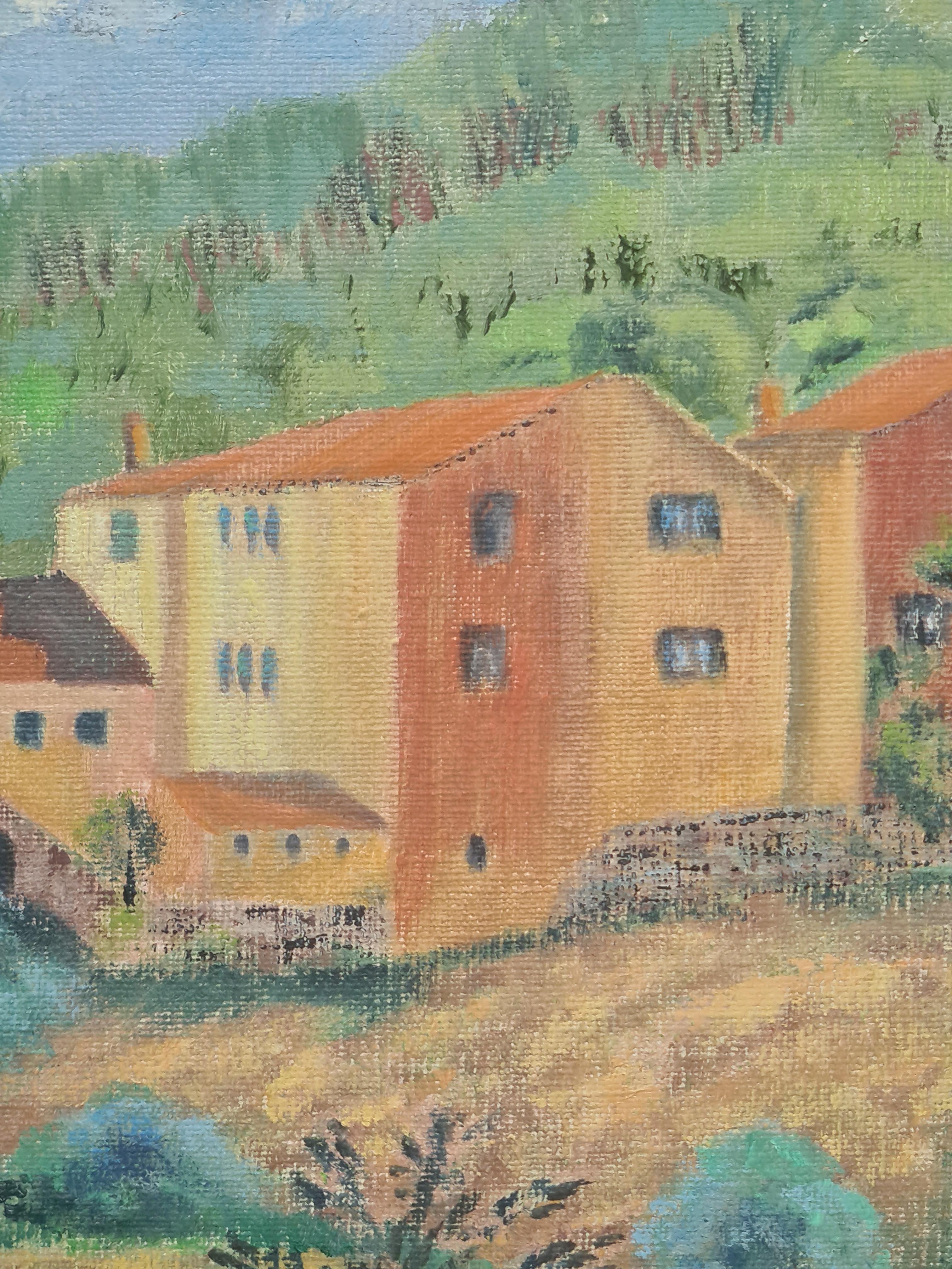 Schneebedeckte Berge, ländliche französische Landschaft (Grau), Landscape Painting, von Isabelle Pardoe