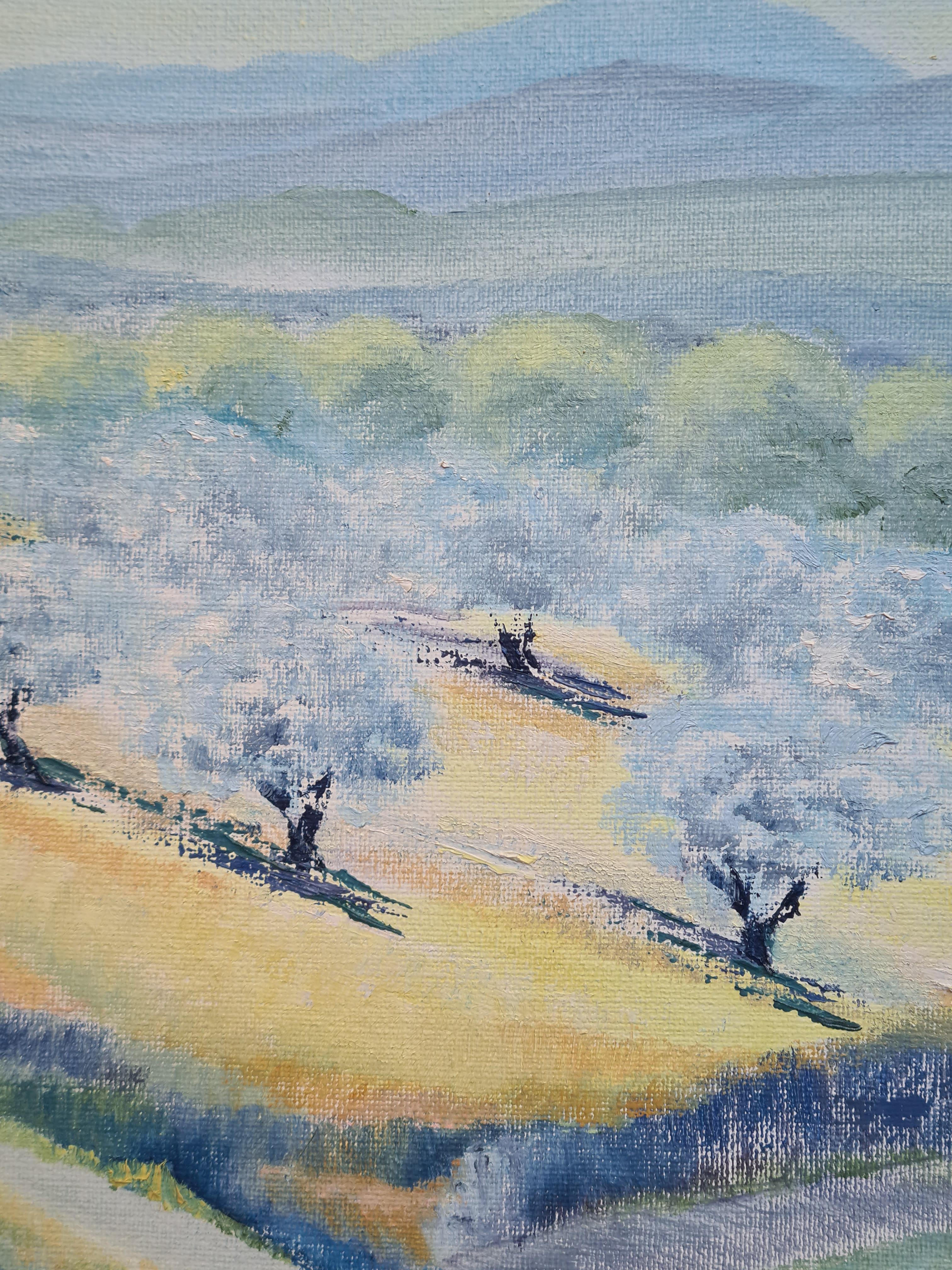 The Olive Trees, Colourful French Landscape - Modern Painting by Isabelle Pardoe