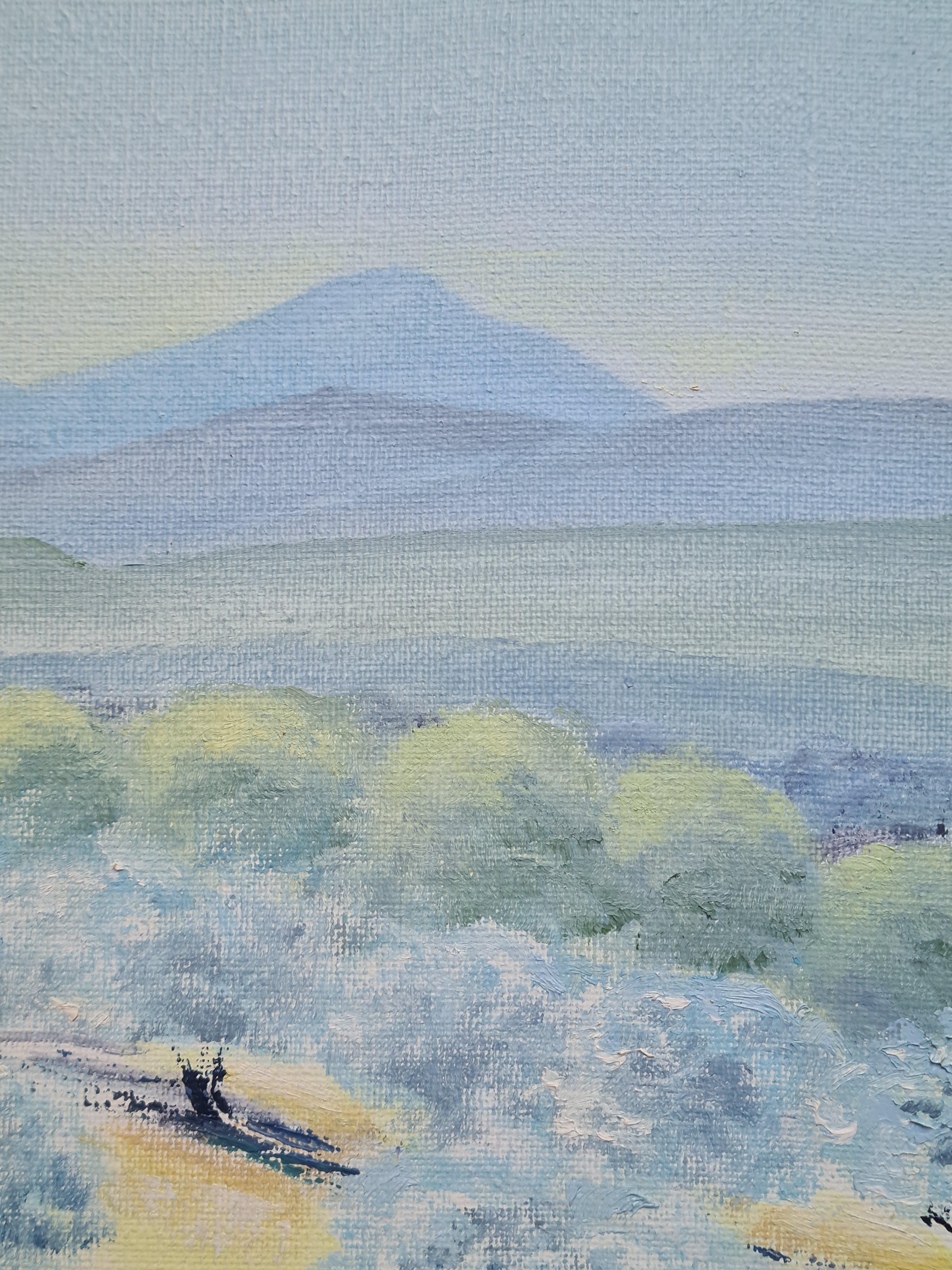 The Olive Trees, Colourful French Landscape - Blue Landscape Painting by Isabelle Pardoe