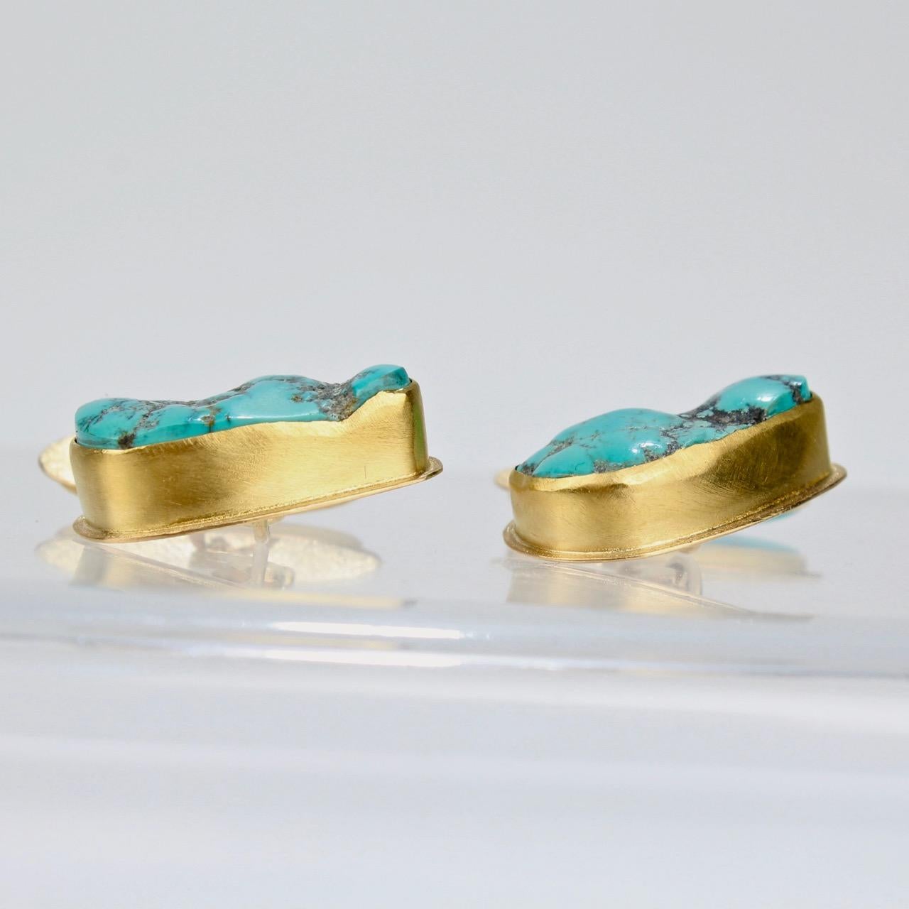 Modern Isabelle Posillico Turquoise and Yellow Gold Cufflinks