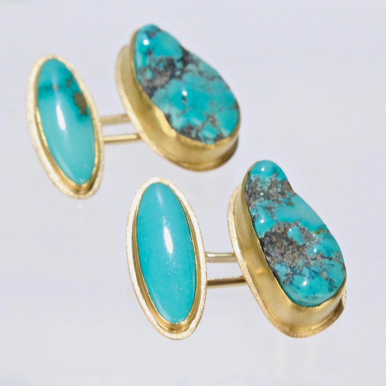 Isabelle Posillico Turquoise and Yellow Gold Cufflinks In Good Condition In Philadelphia, PA