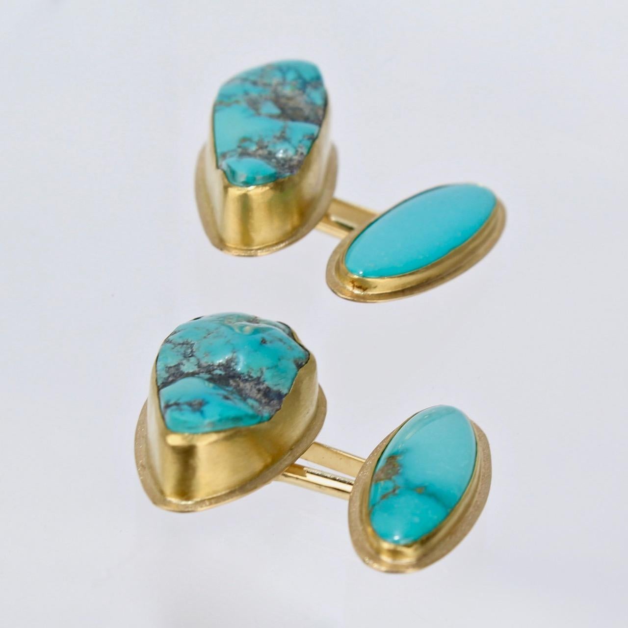 Women's or Men's Isabelle Posillico Turquoise and Yellow Gold Cufflinks