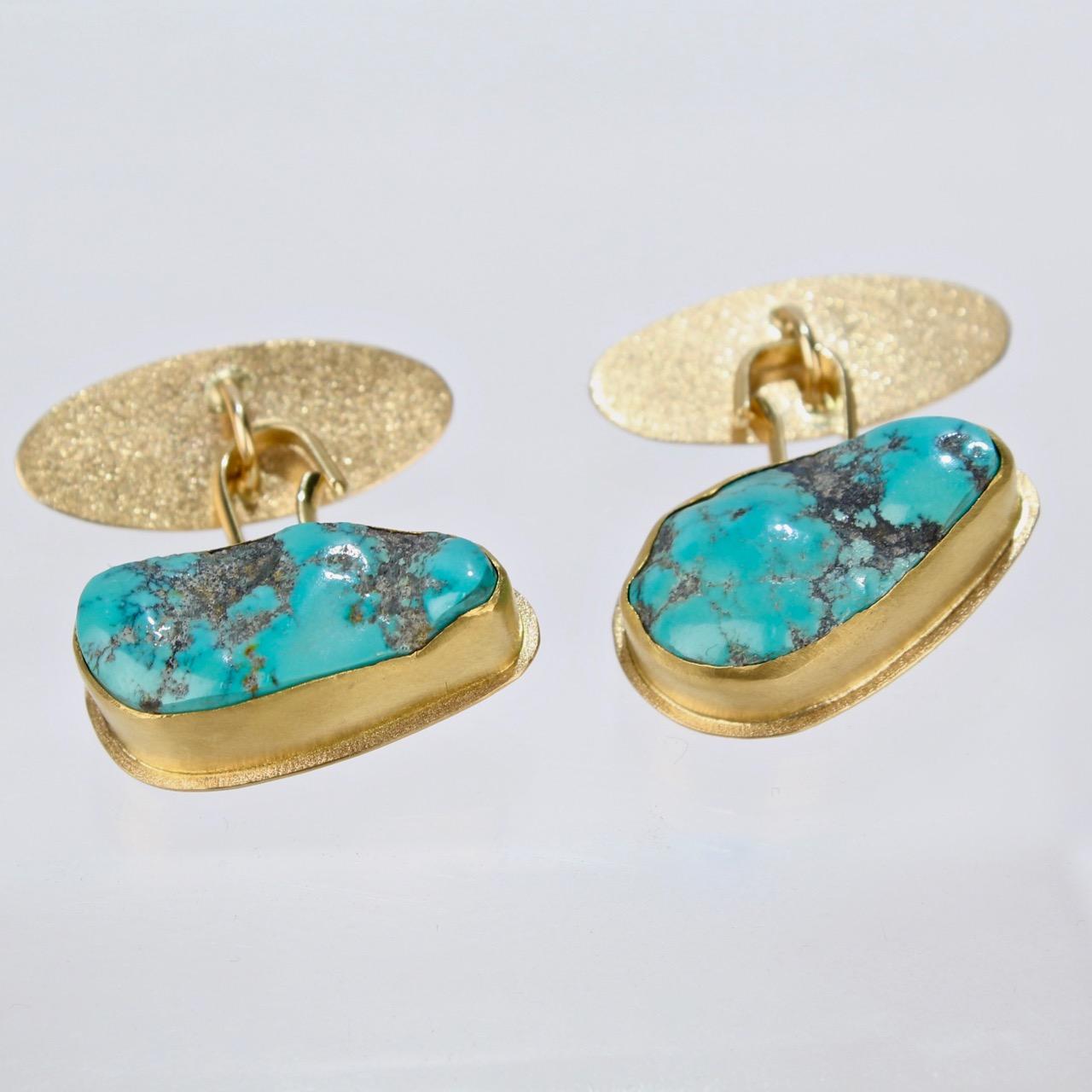 Isabelle Posillico Turquoise and Yellow Gold Cufflinks 1