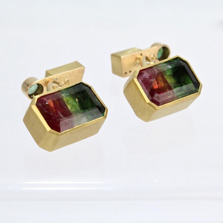 Isabelle Posillico Watermelon Tourmaline and Gold Cufflinks at 1stDibs