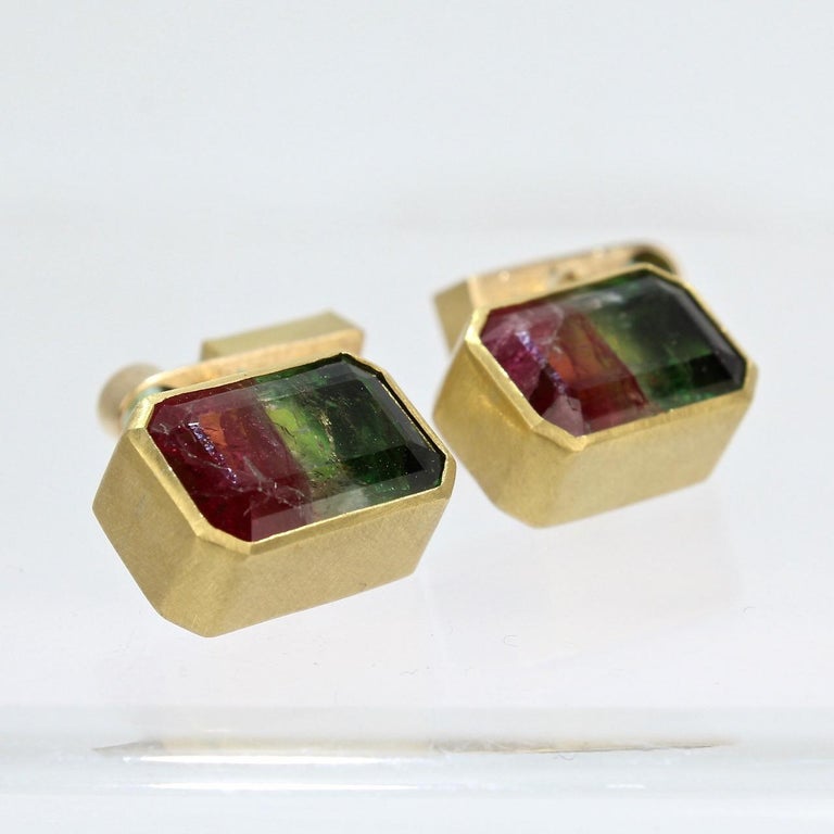 Isabelle Posillico Watermelon Tourmaline and Gold Cufflinks at 1stDibs