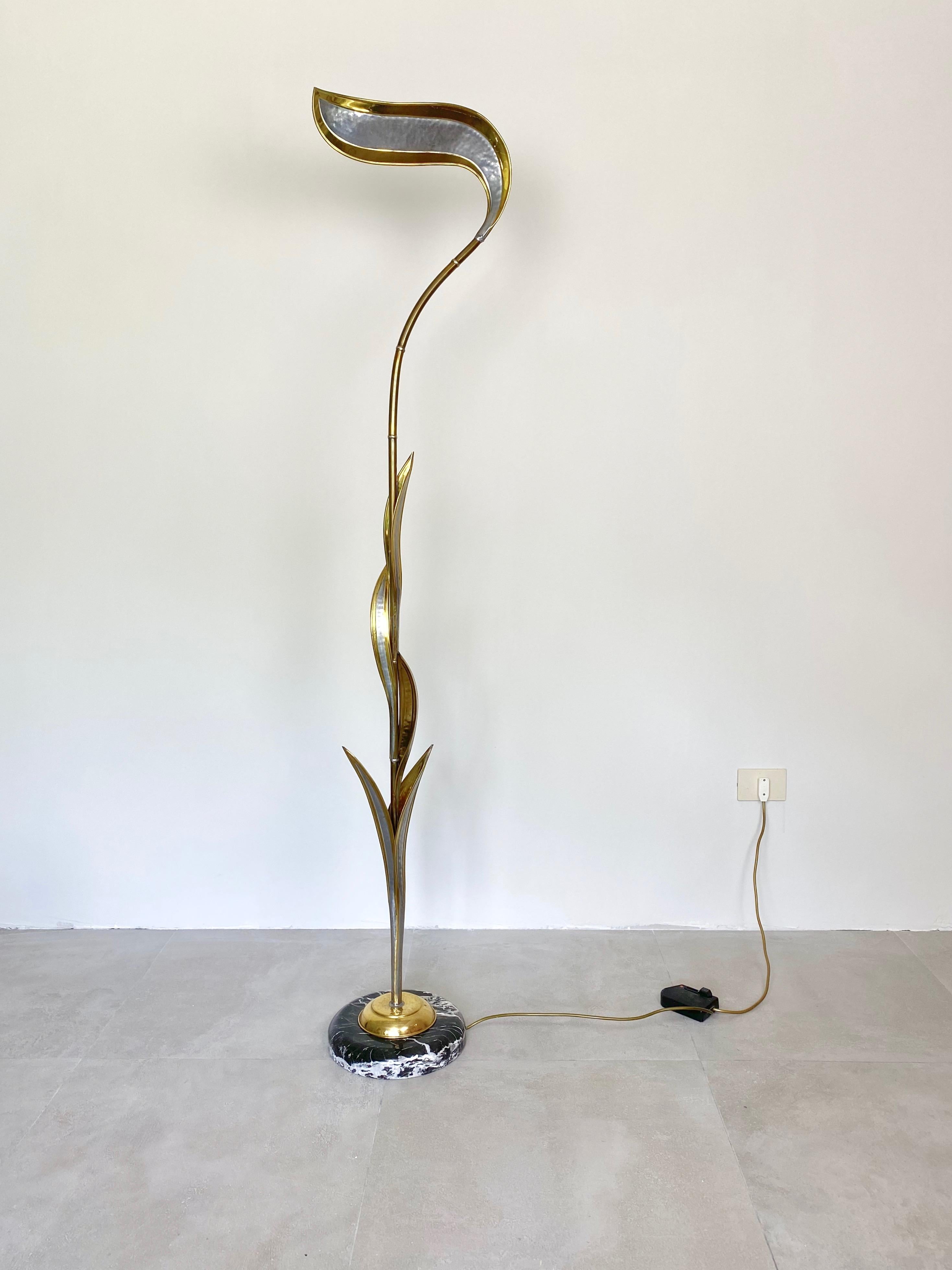 Isabelle & Richard Faure and Foliage Brass and Marble Floor Lamp France, 1970s For Sale 5