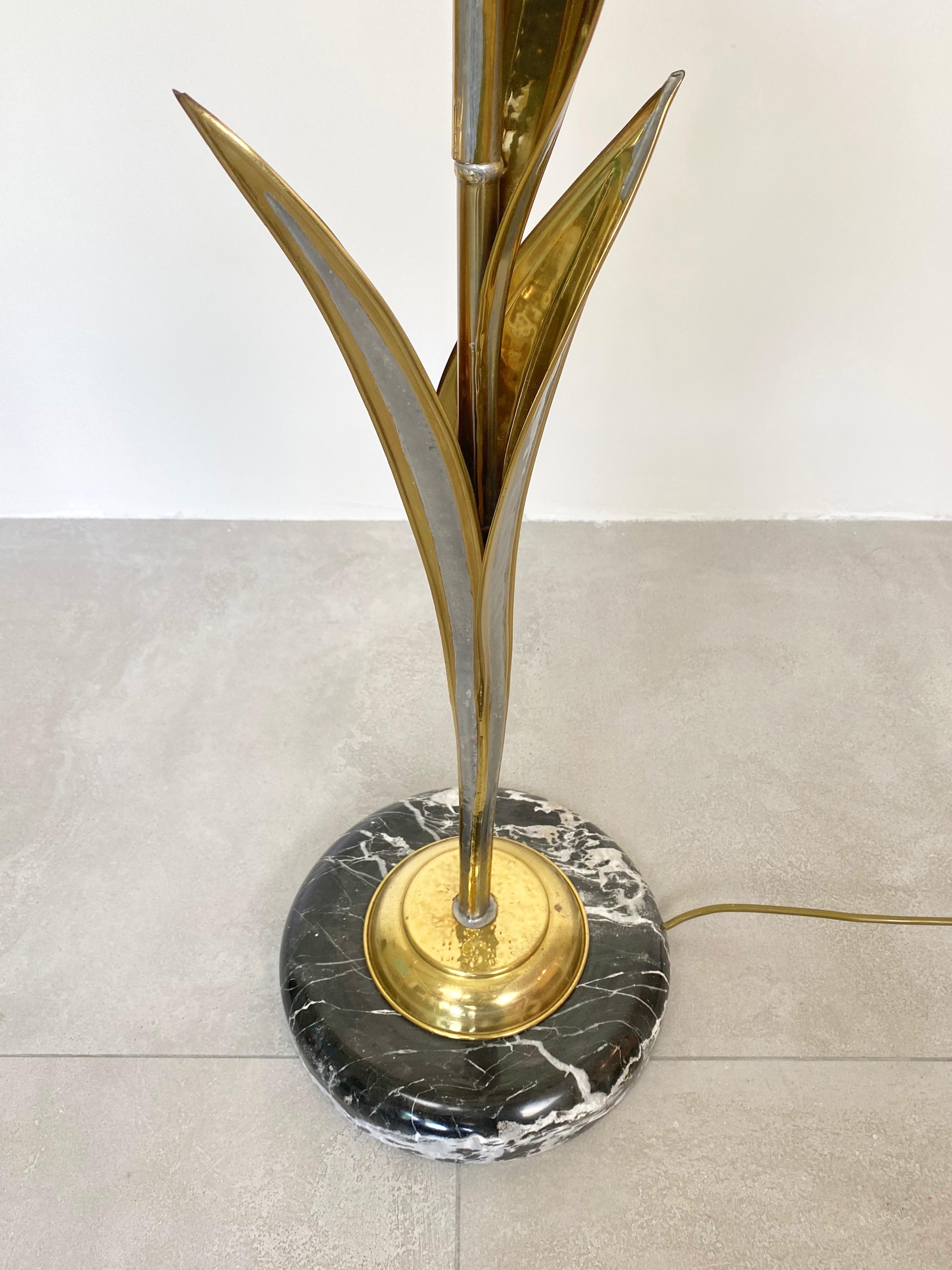 French Isabelle & Richard Faure and Foliage Brass and Marble Floor Lamp France, 1970s For Sale
