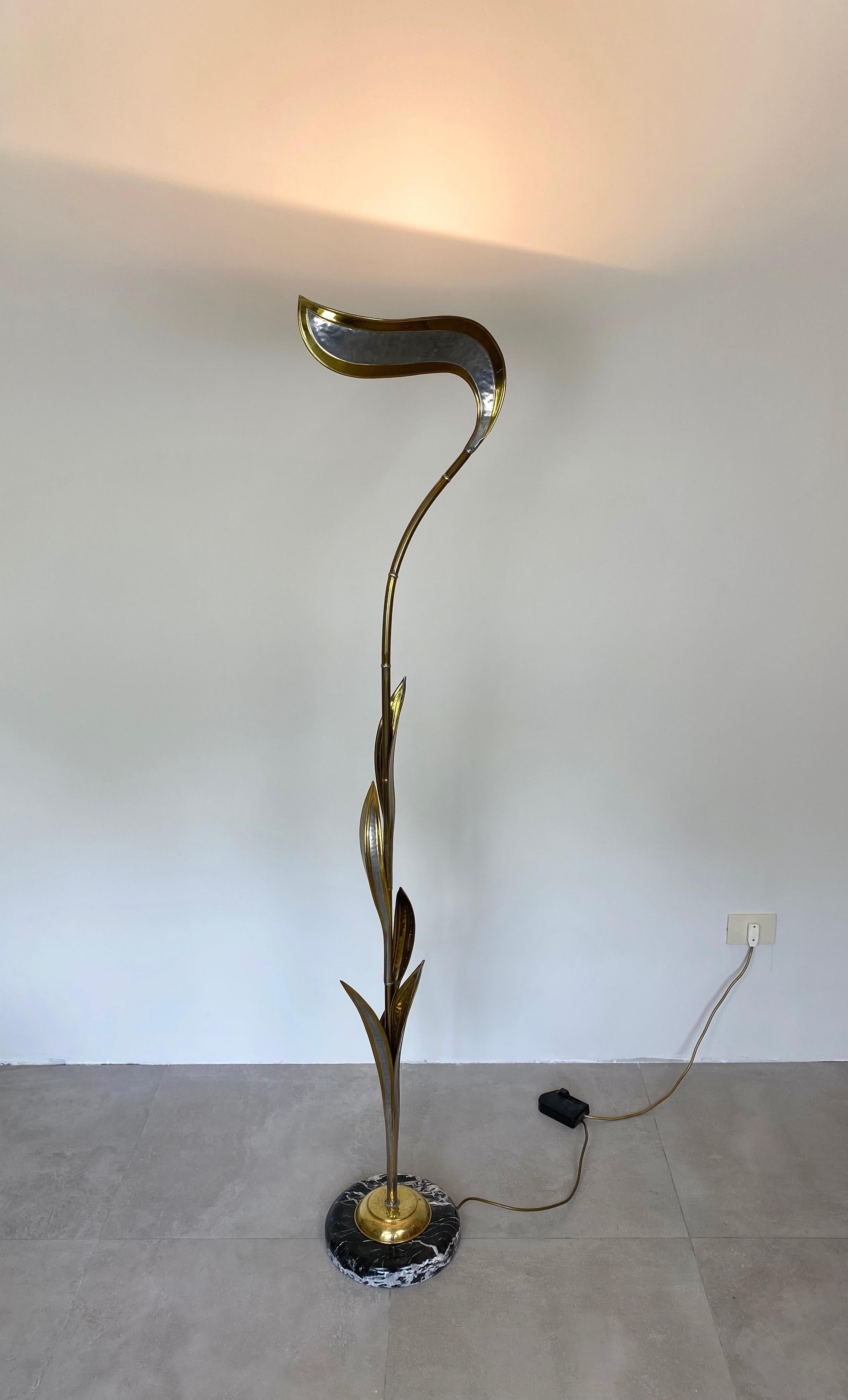 Isabelle & Richard Faure and Foliage Brass and Marble Floor Lamp France, 1970s For Sale 2