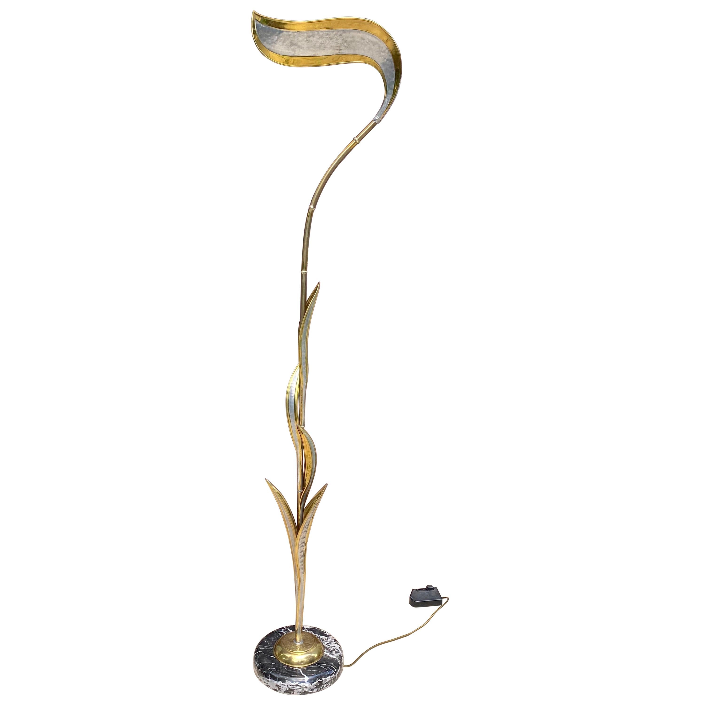 Isabelle & Richard Faure and Foliage Brass and Marble Floor Lamp France, 1970s