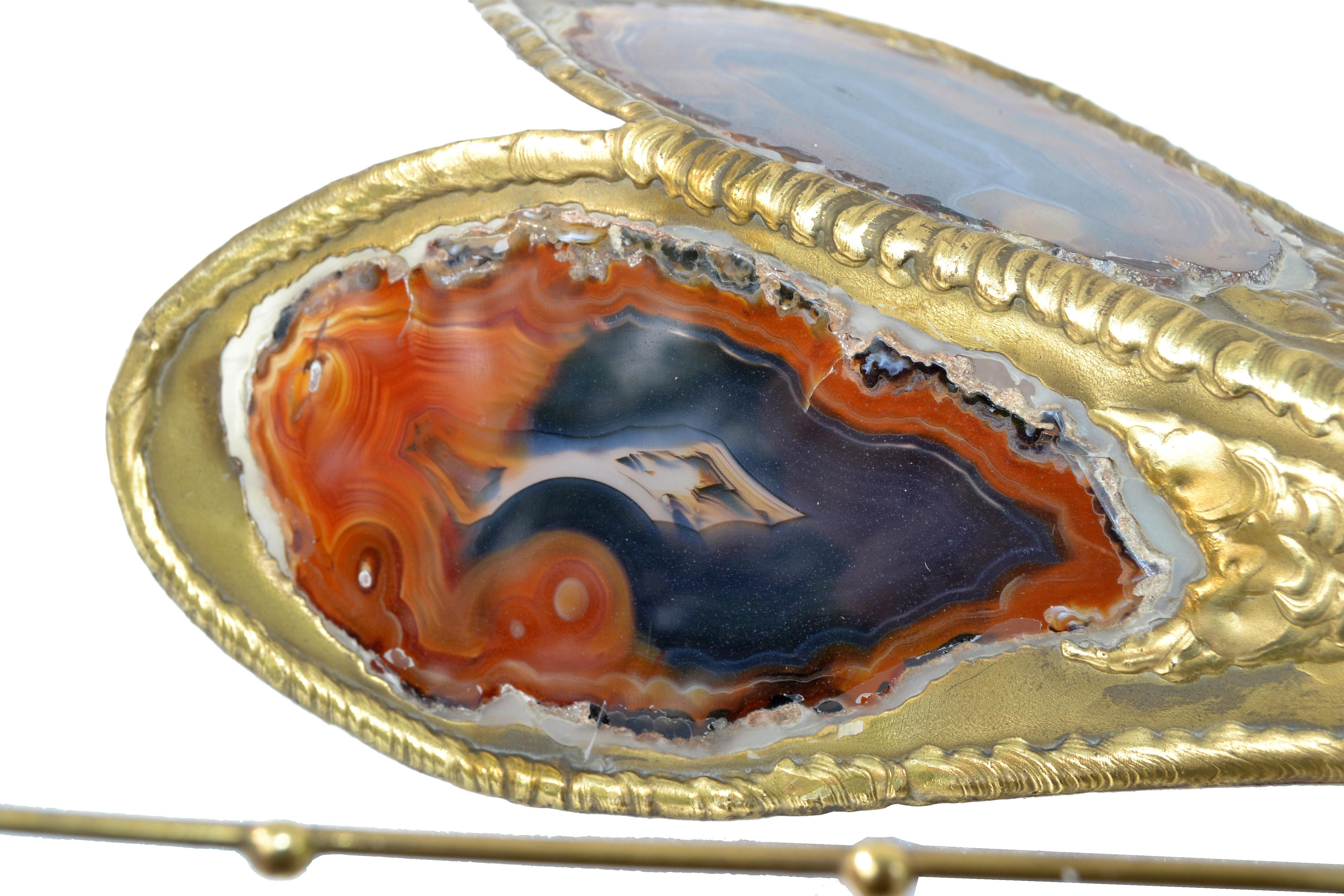 Isabelle & Richard Faure Insect Sconce or Table Lamp Brass & Agate, France, 1970 In Good Condition In Miami, FL