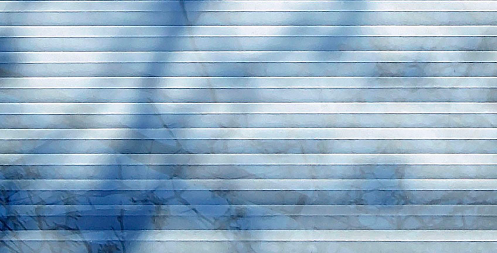 Ramificación, 2025 de Isabelle Schneider es una obra fotográfica contemporánea de resina. Ramas y fragmentos de cielo azul intenso se reflejan en la persiana de una ventana, con una suave luz que ilumina toda la obra.

Por encargo, la fotografía se