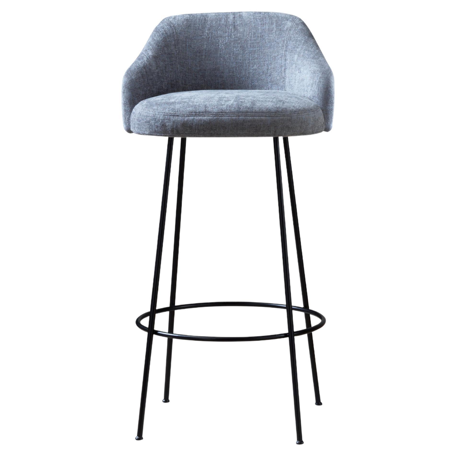Isabelle Stool in Gatsby Blue Upholstery with Matt Black Legs by Saba