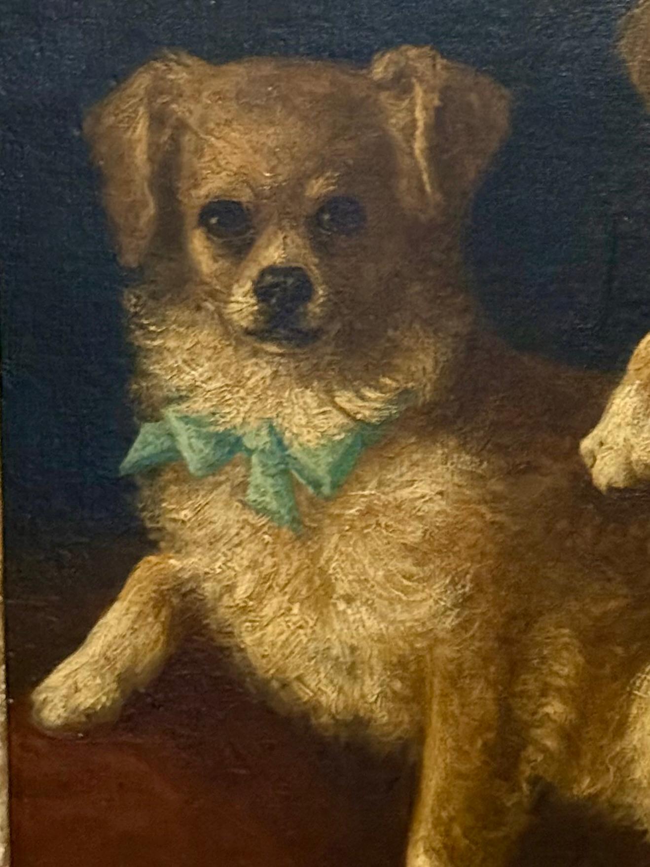 Toy Spaniel pets with Blue Bows, 19th century oil on canvas im Angebot 4