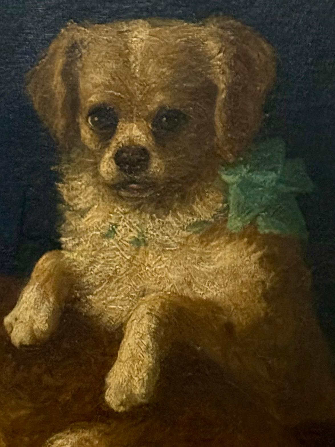 Toy Spaniel pets with Blue Bows, 19th century oil on canvas im Angebot 5