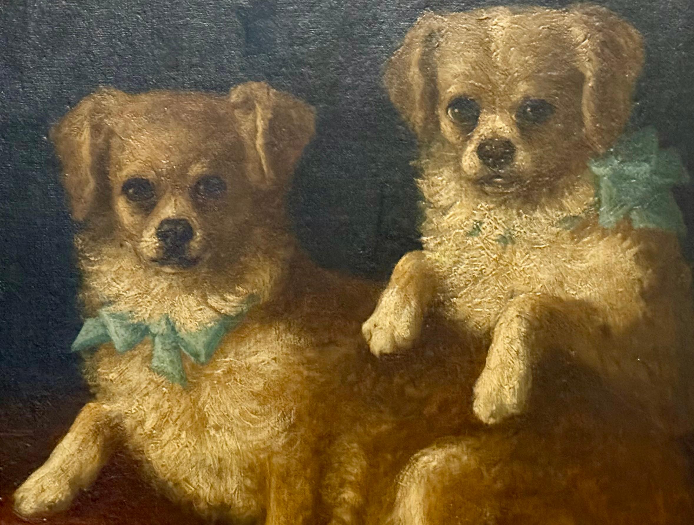 Toy Spaniel pets with Blue Bows, 19th century oil on canvas im Angebot 8