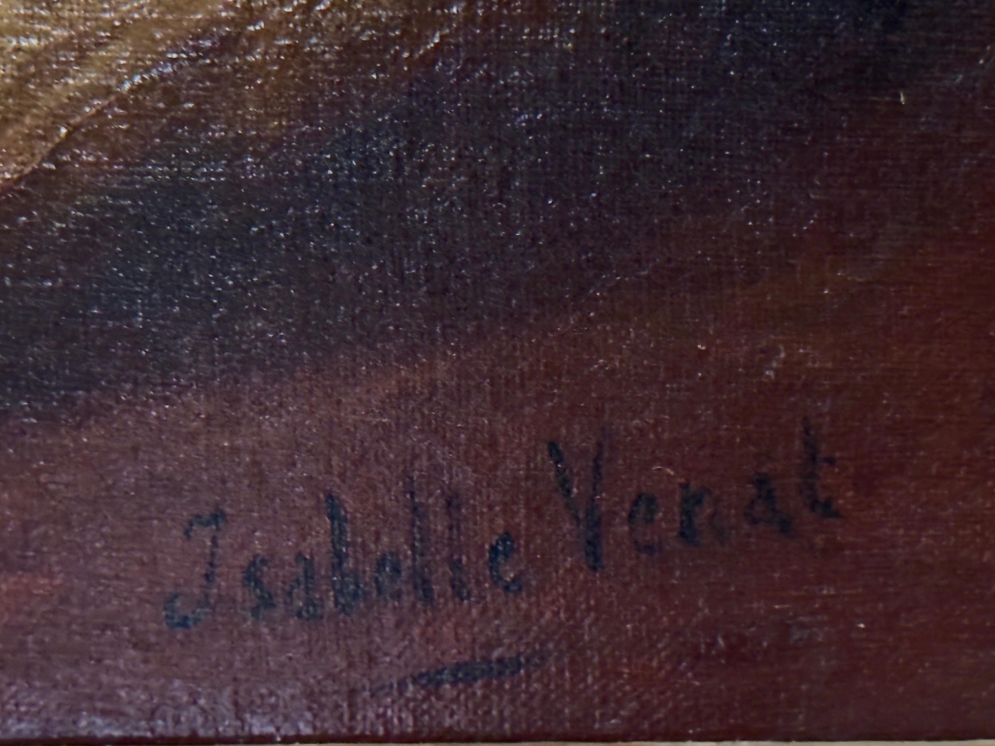 Toy Spaniel pets with Blue Bows, 19th century oil on canvas (Naturalismus), Painting, von Isabelle Venat