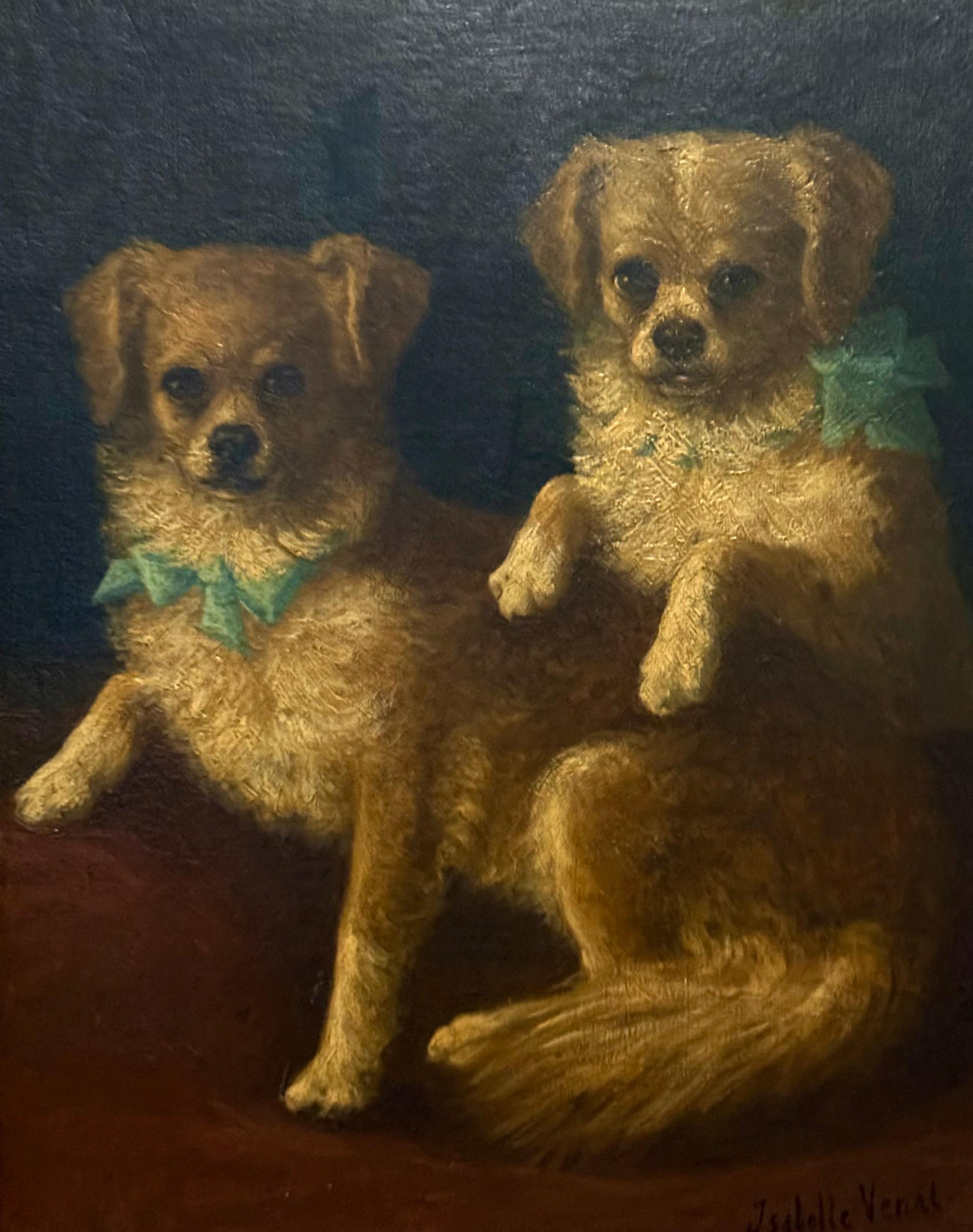 Toy Spaniel pets with Blue Bows, 19th century oil on canvas